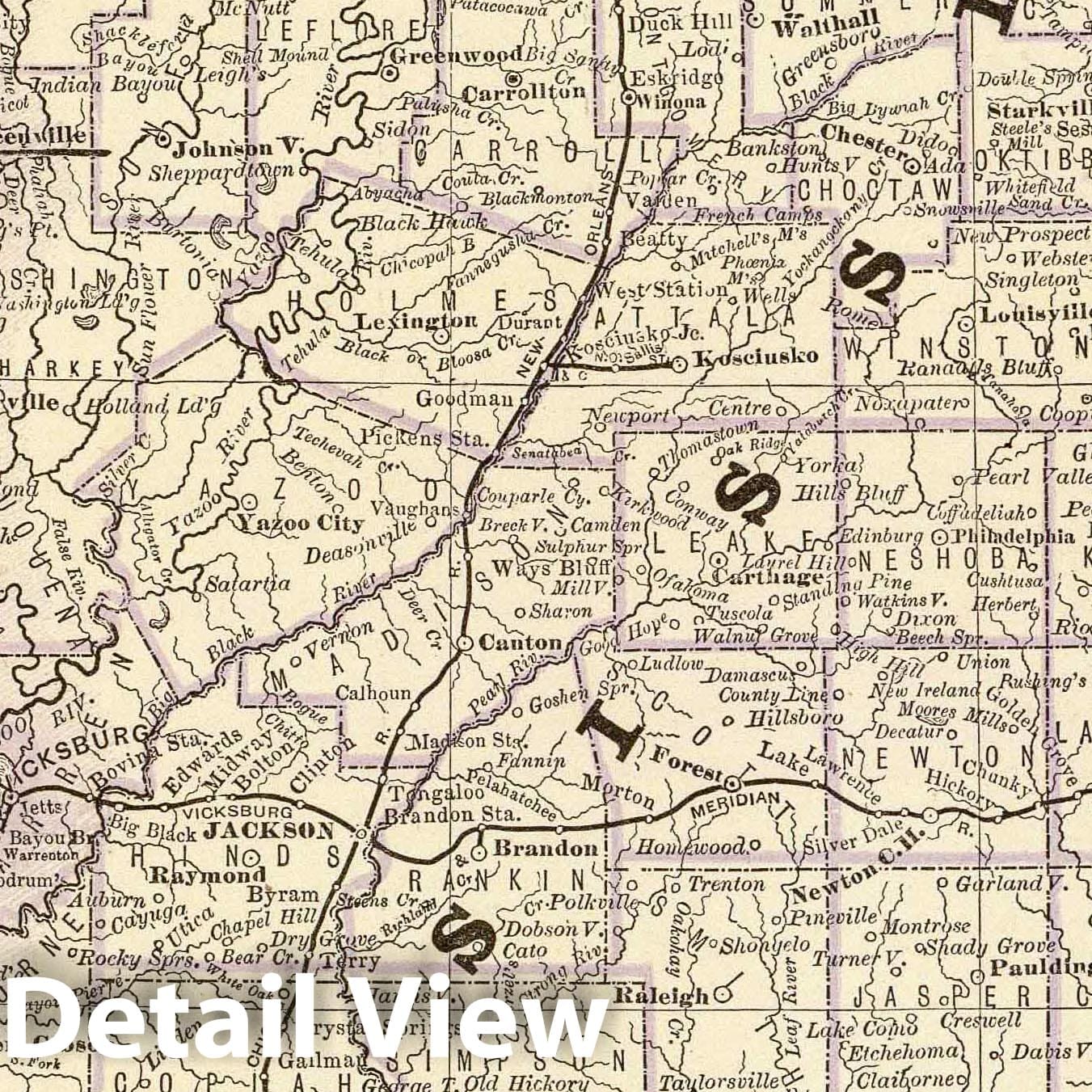 Mississippi - Railroad Map, 1879 - Historical Map Print