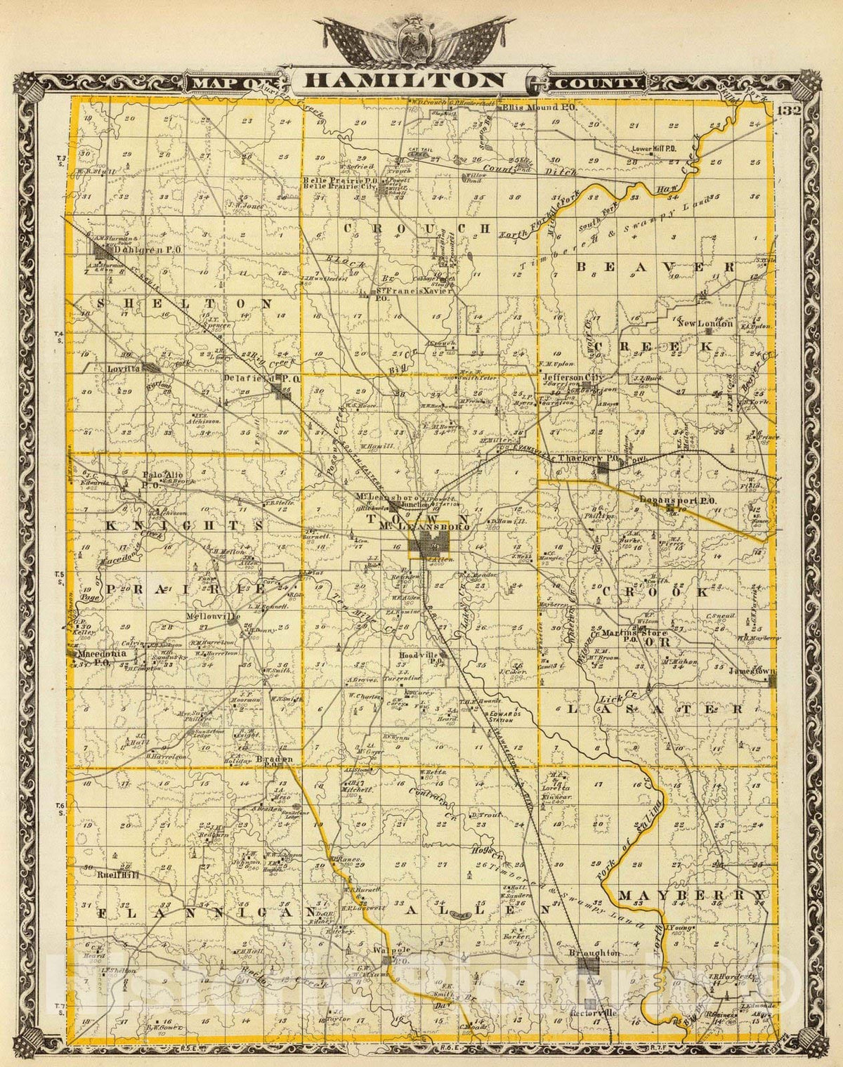Historic Map : 1876 Map of Hamilton County. - Vintage Wall Art
