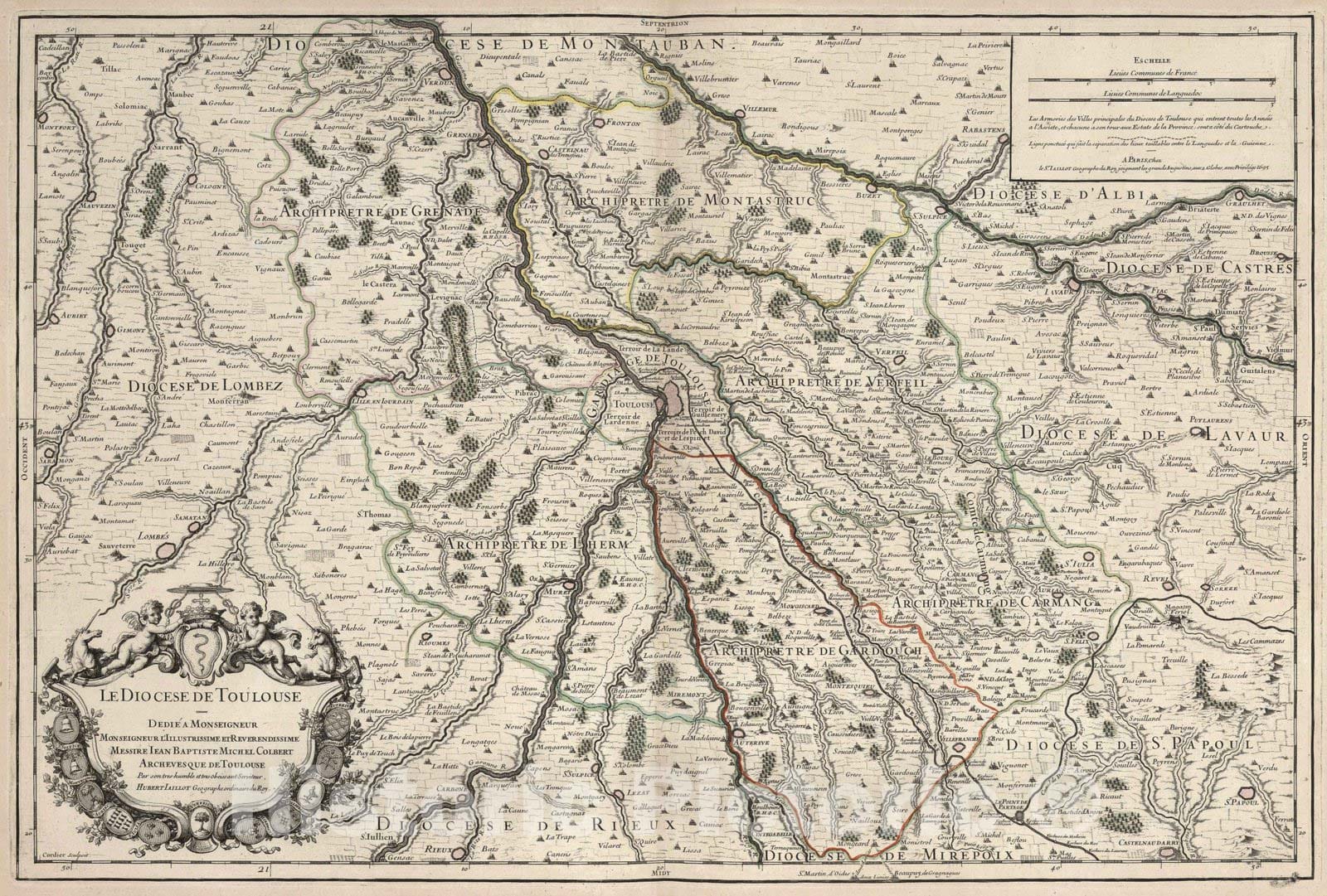 Historic Map : Toulouse , France 1695 Le Diocese de Toulouse. , Vintage Wall Art