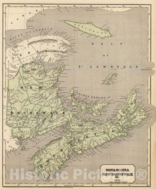 Historic Map : National Atlas - 1845 Nova-Scotia, N.B. &c. - Vintage Wall Art