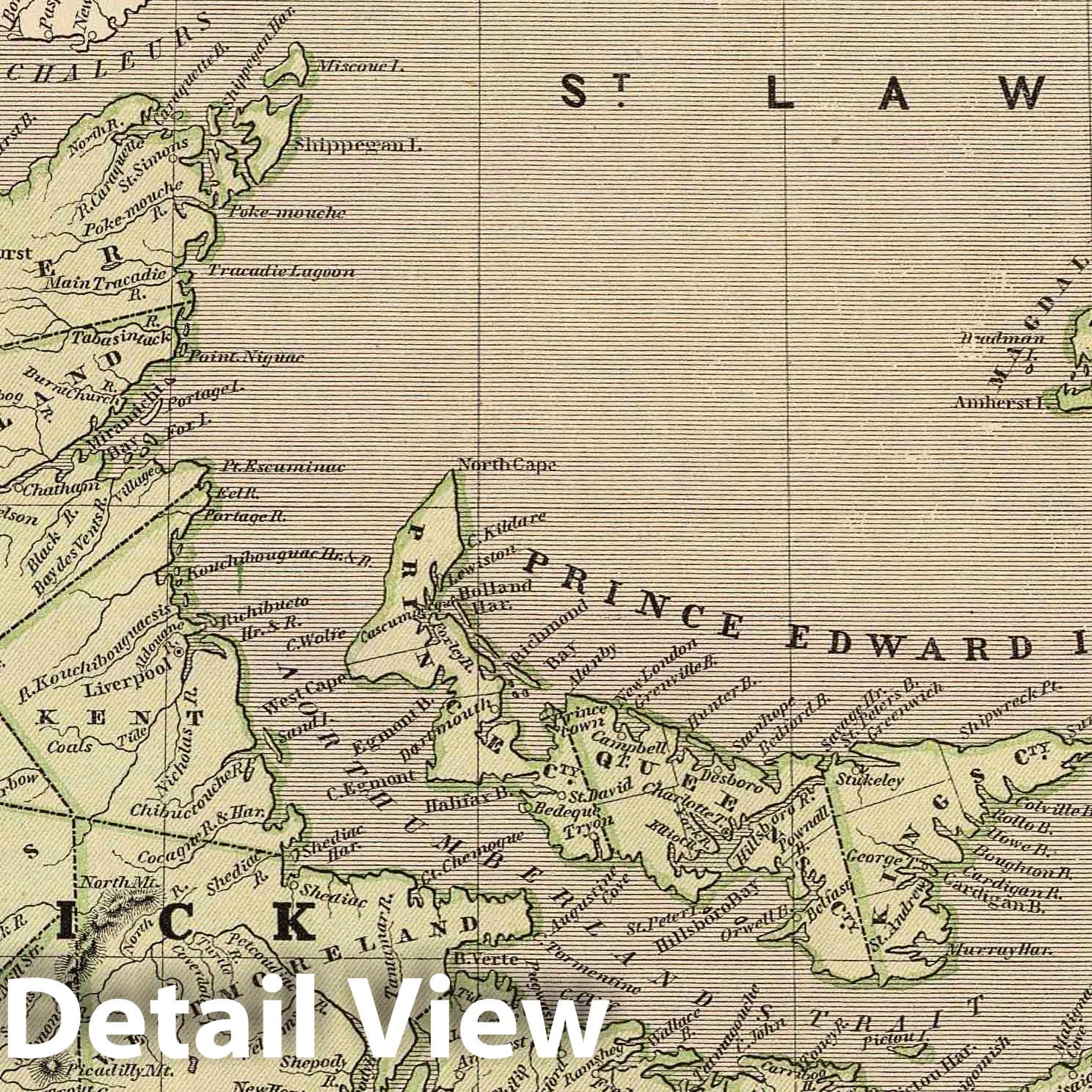 Nova Scotia, New Brunswick, and Prince Edward Island, 1845 - Historical Map Print