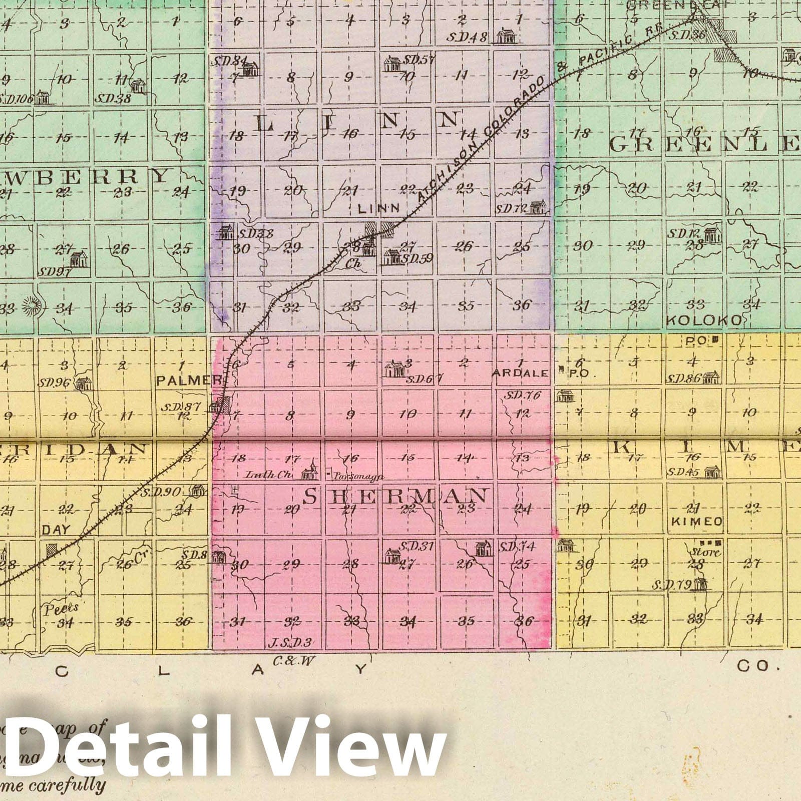 Washington County, Haddam City, and Greenleaf, Kansas - 1887 Historical Map Print