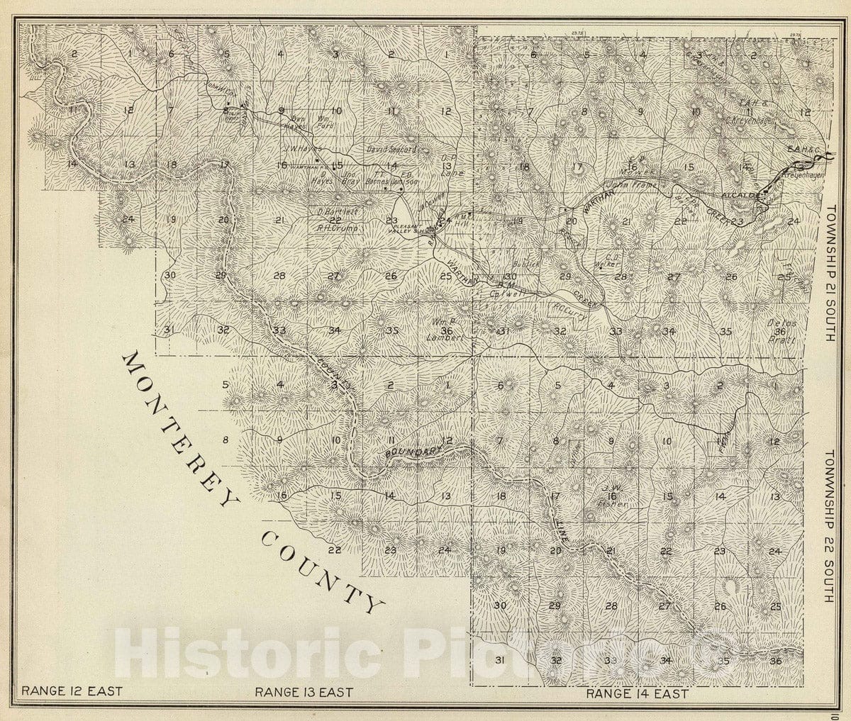 Historic Map : 1891 R.12-14E T.21-22S. - Vintage Wall Art