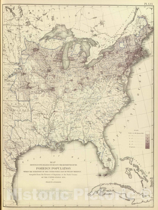 Historic Map : Statistical Atlas - 1874 Foreign population 1870. - Vintage Wall Art