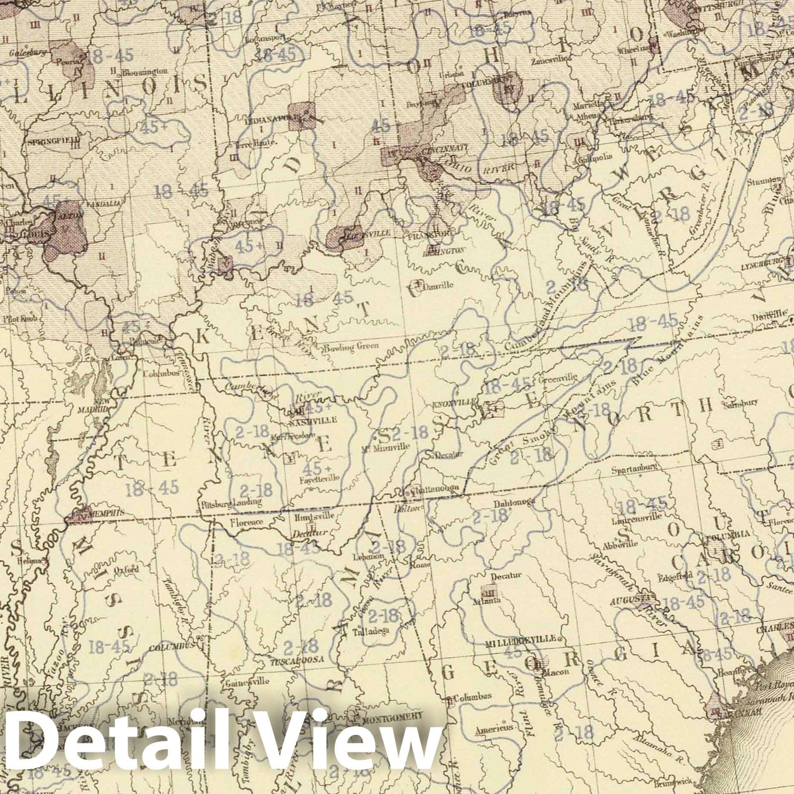 United States East of 100th Meridian - Foreign Population, 1874 - Historical Map Print