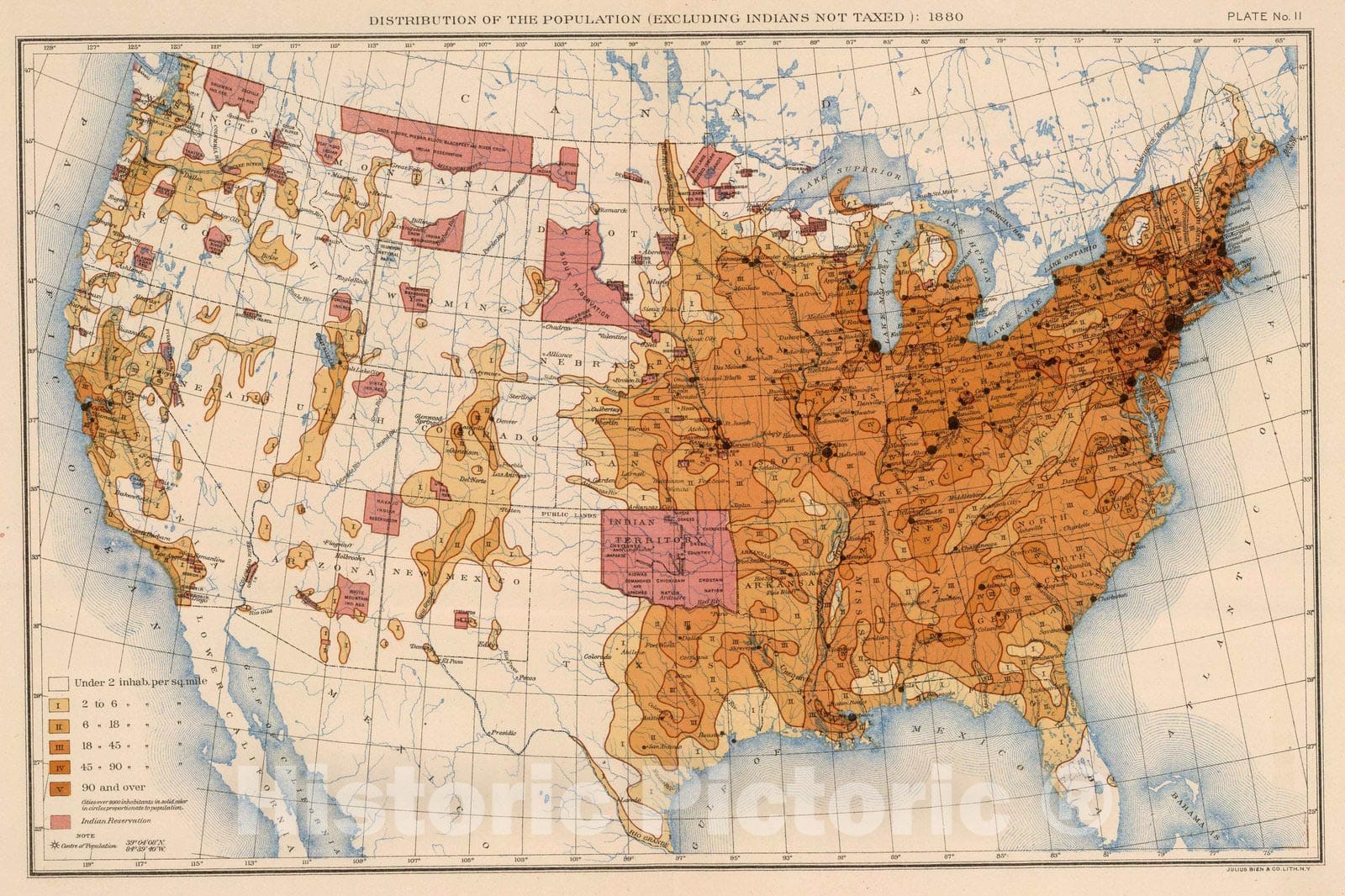 Historic Map : Statistical Atlas - 1903 11. Population 1880. - Vintage Wall Art