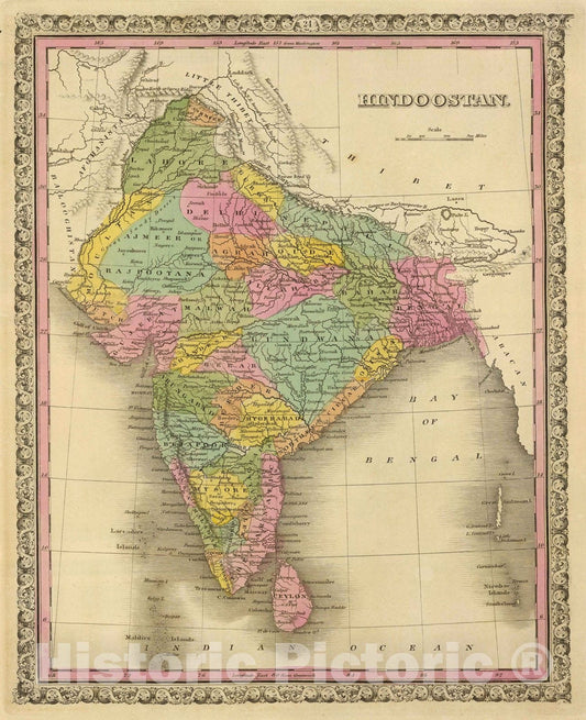 Historic Map : 1845 Hindoostan. v1 - Vintage Wall Art