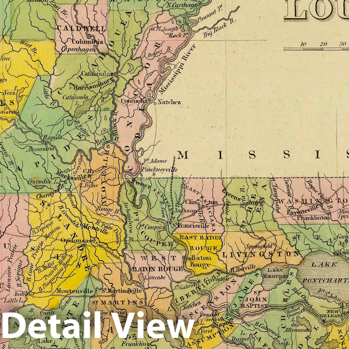 Louisiana - Road Map, 1845 - Historical Map Print