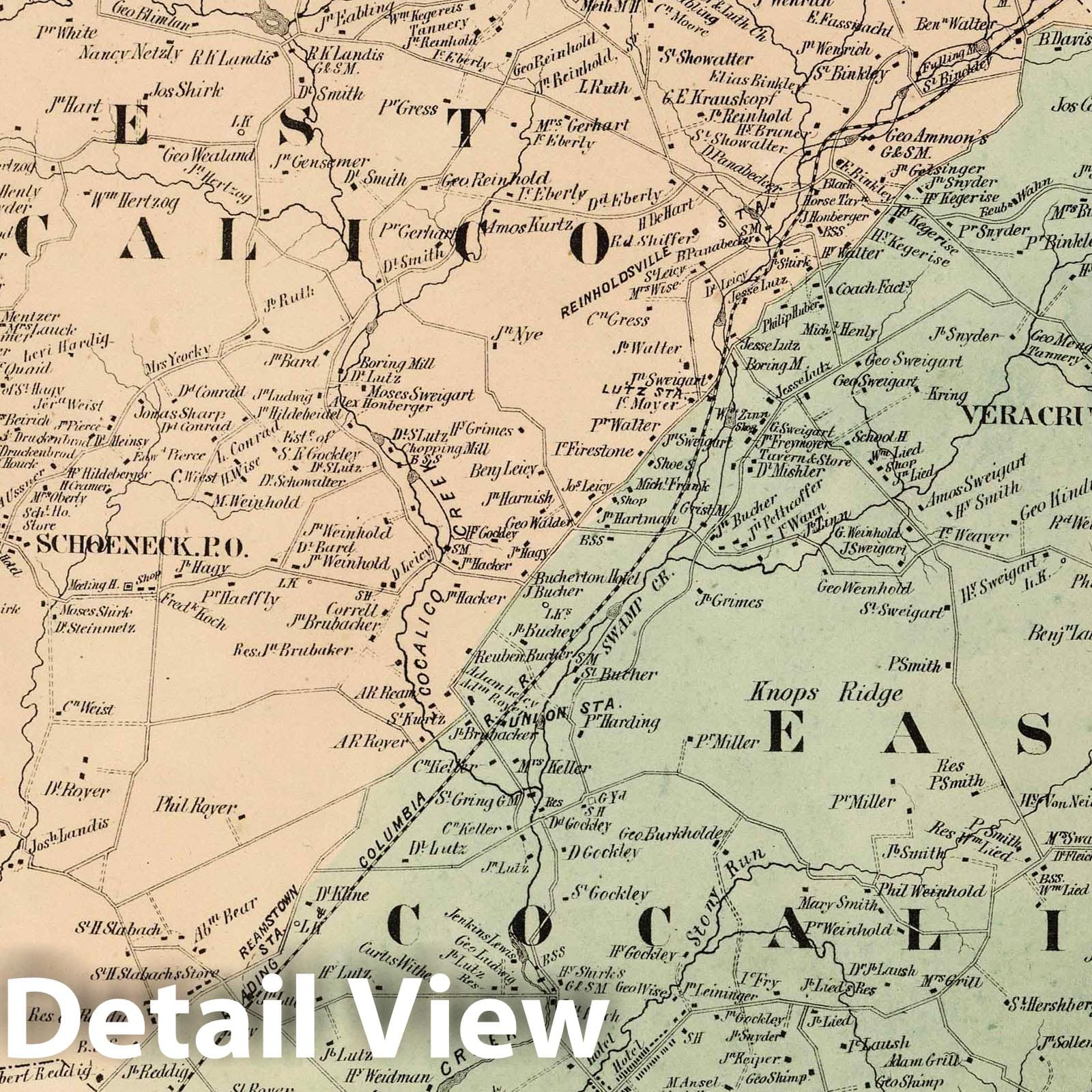 East and West Cocalico Townships - Property Map, 1864 - Lancaster County, Pennsylvania