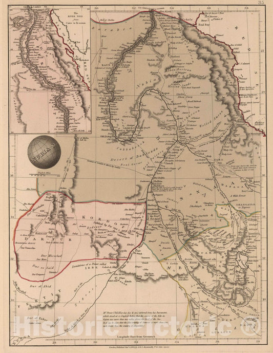 Historic Map : 1825 Nubia &c. - Vintage Wall Art