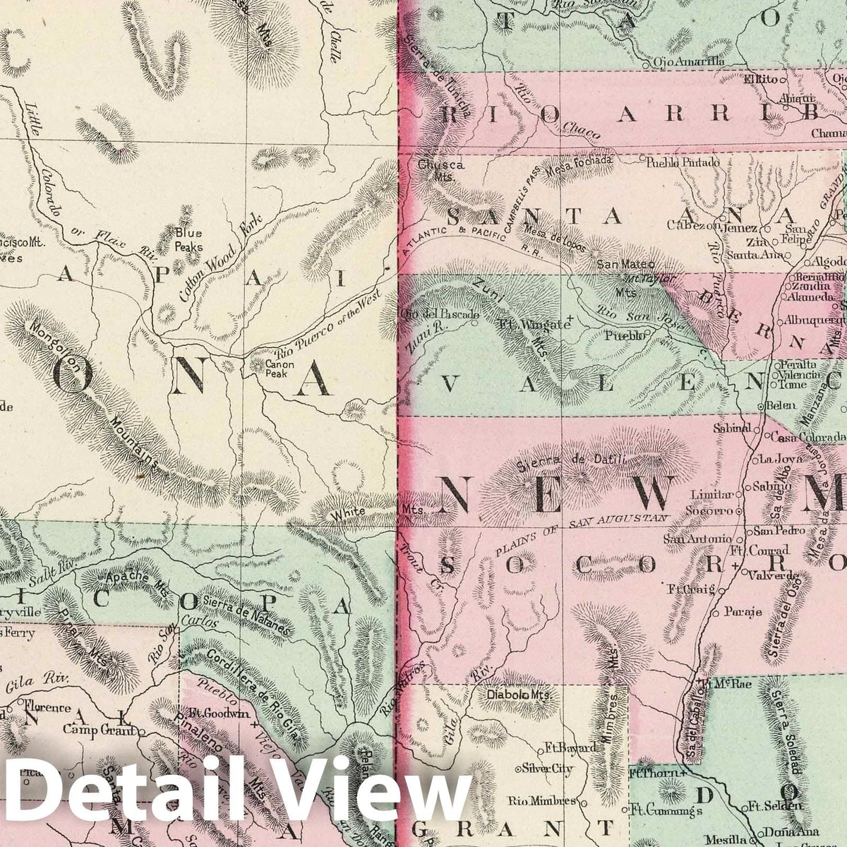 New Mexico and Arizona - Railroad Map, 1878 - Historical Map Reproduction