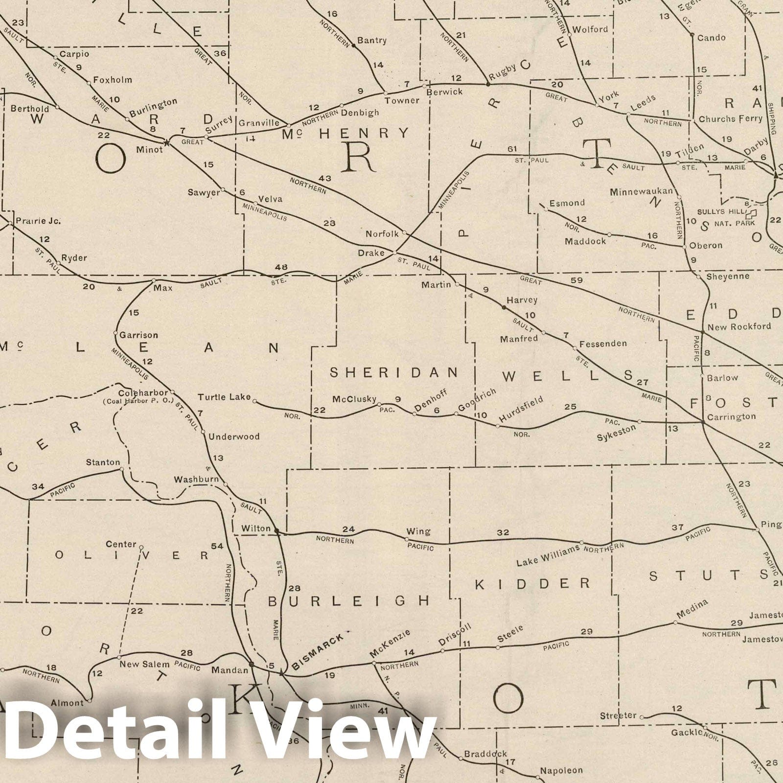 North Dakota - Railroad Map, 1924 - Rand McNally Commercial Atlas