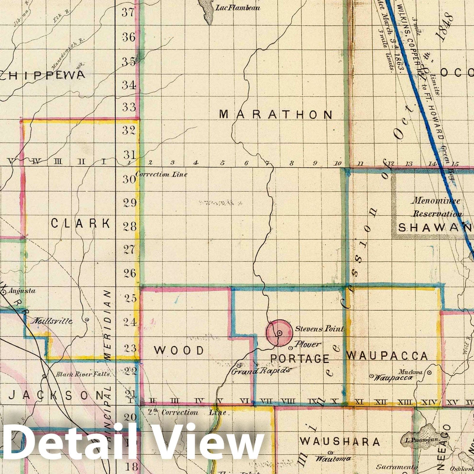 Wisconsin - Survey Map, 1866 - Historical Map Print