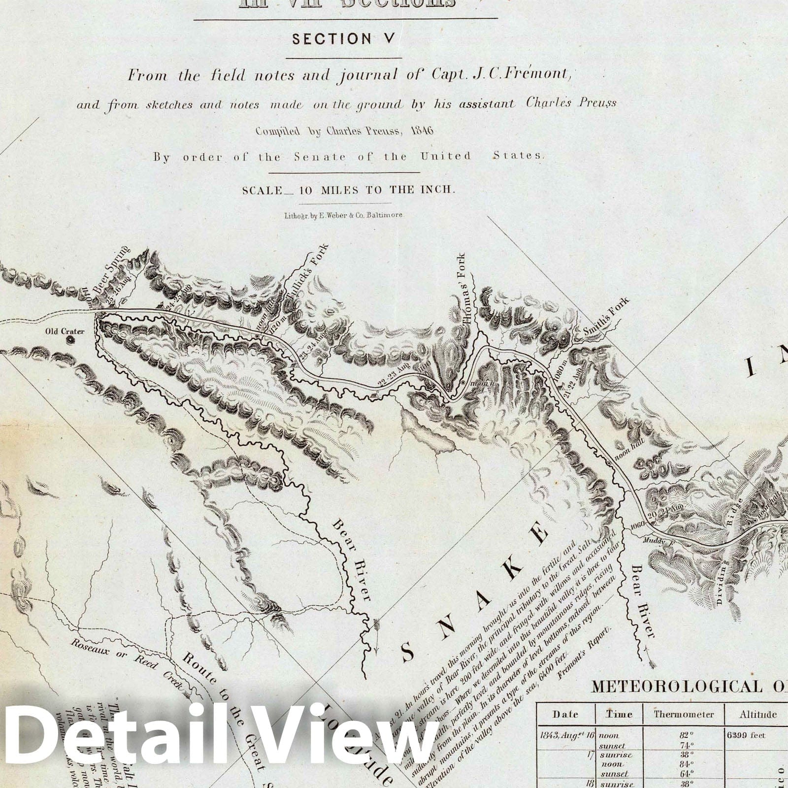 Road from Missouri to Oregon, Section V - Idaho, 1846 - Historical Map Print