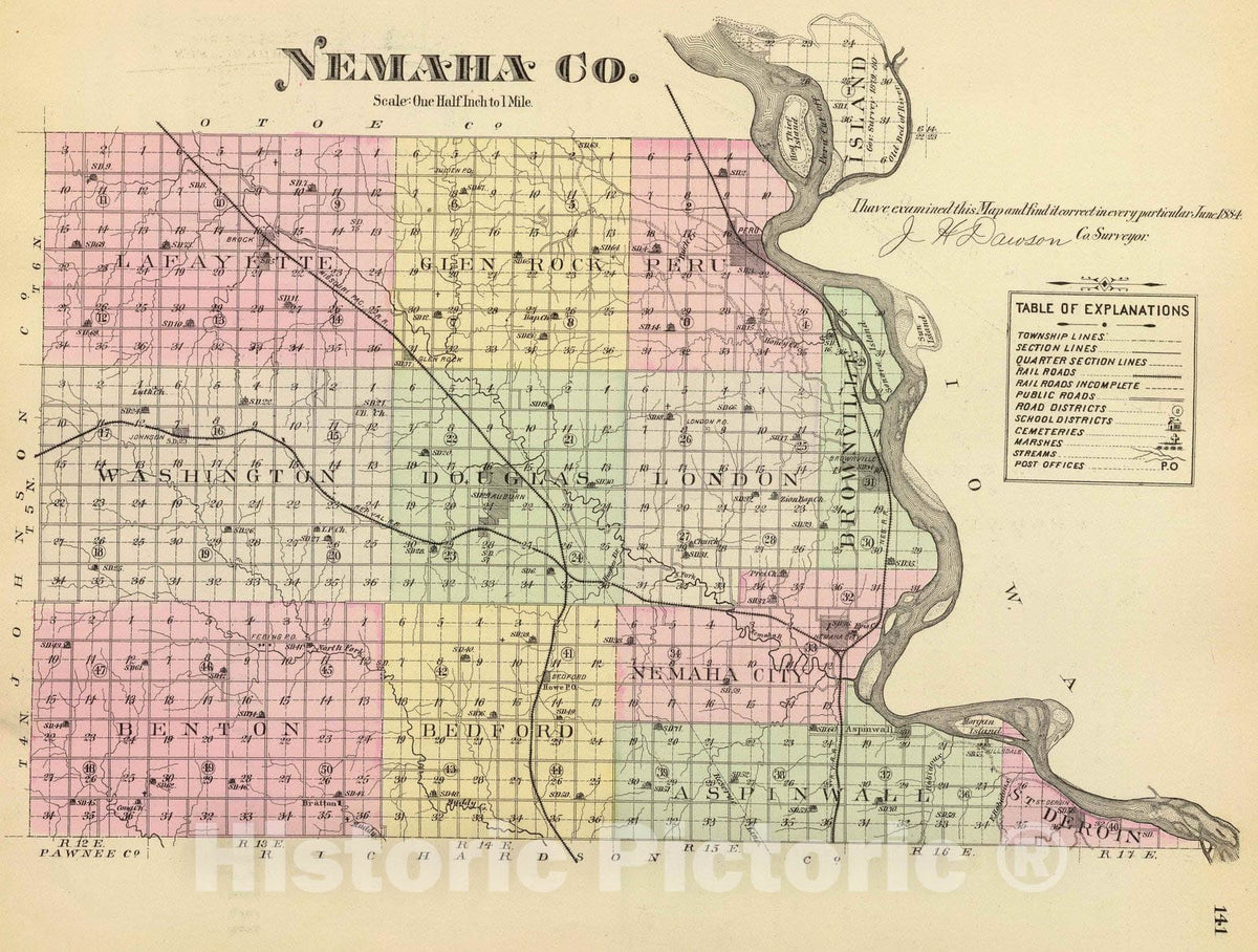 Historic Map : 1885 Nemaha Co. - Vintage Wall Art