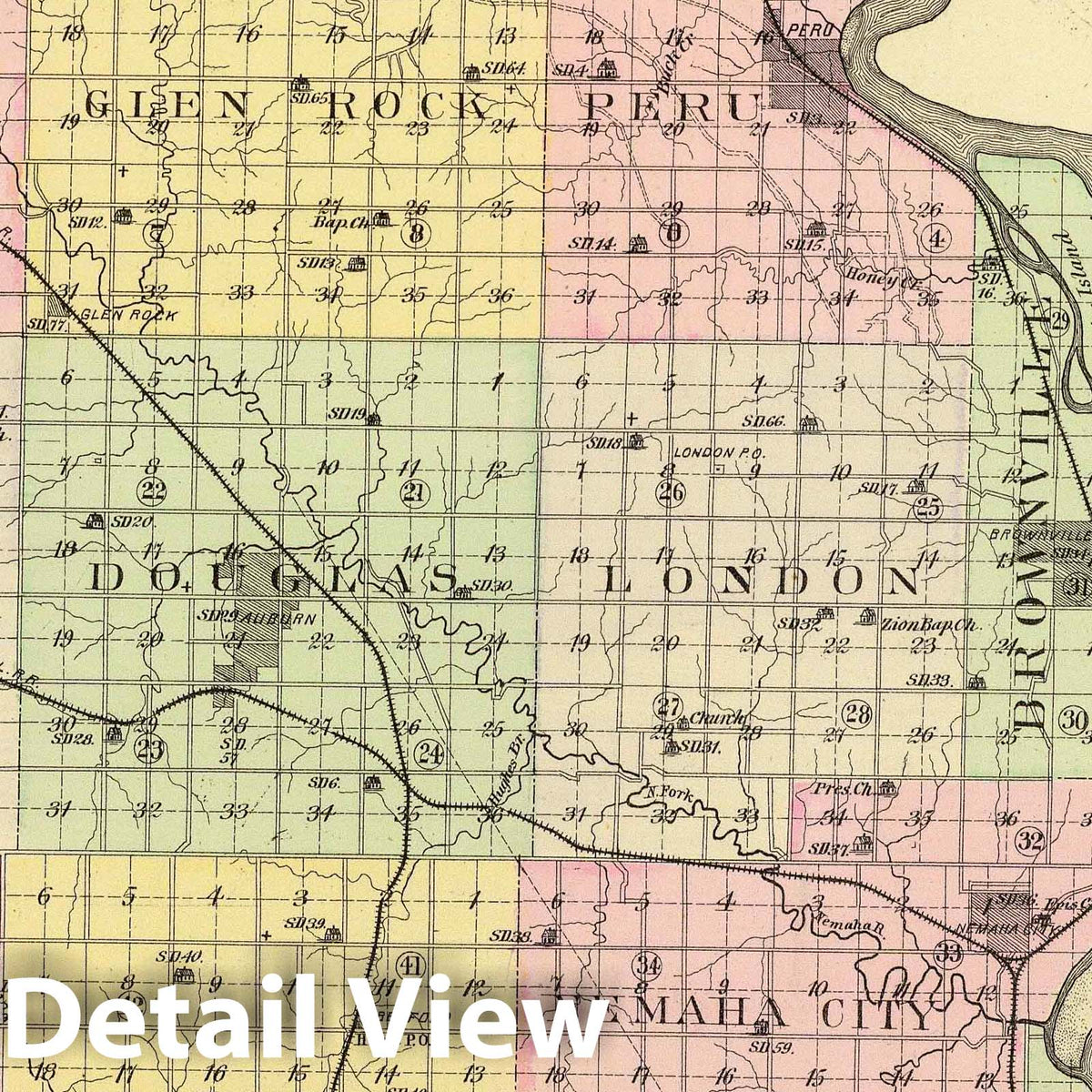 Nemaha County, Nebraska - Railroad Map, 1885 - Historical Map Print