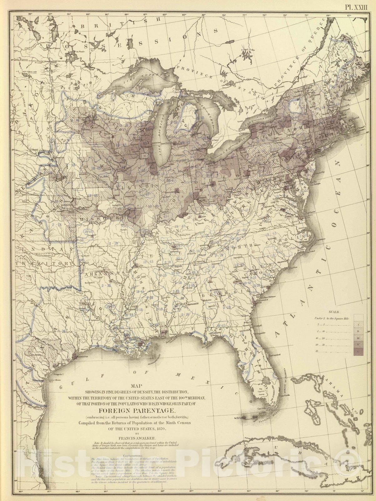 Historic Map : Statistical Atlas - 1874 Foreign parentage 1870. - Vintage Wall Art