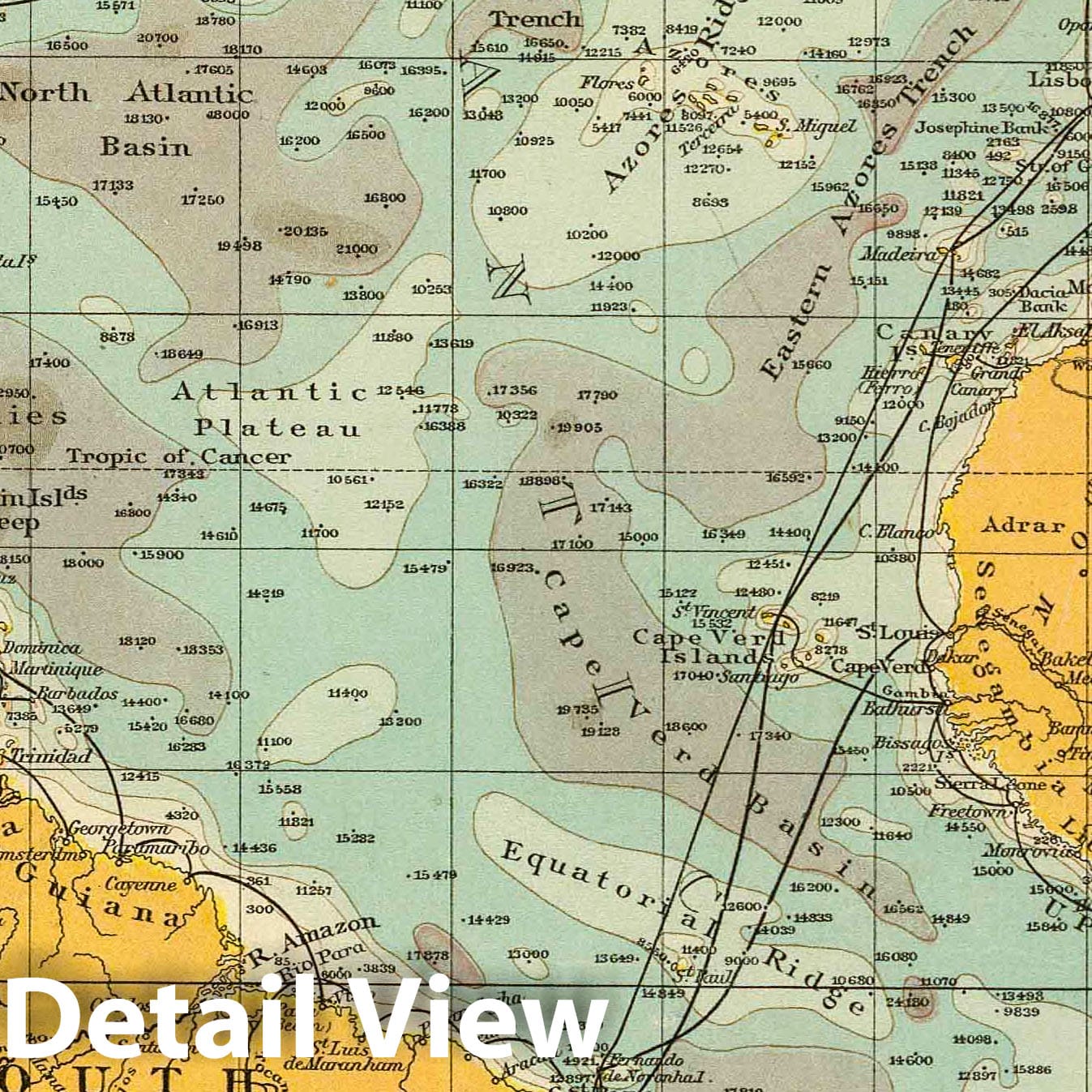 Atlantic Ocean, 1895 - Historical Nautical Map Print