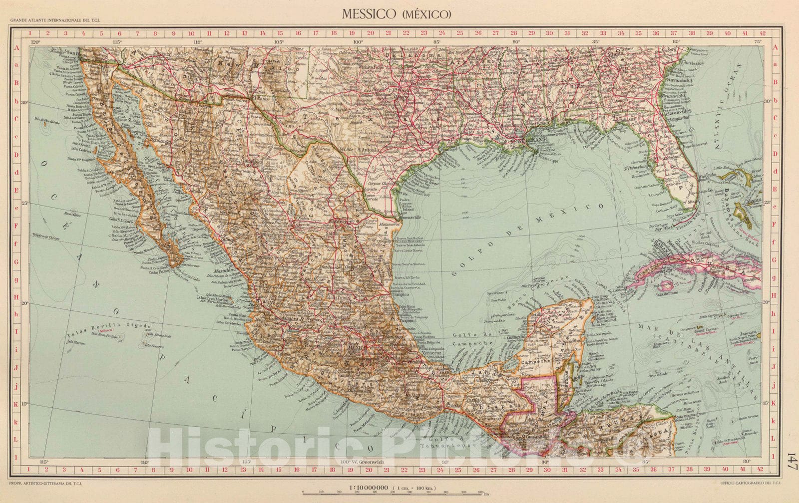 Historic Map : Guatemala; Mexico, 1929 147. Messico. , Vintage Wall Art