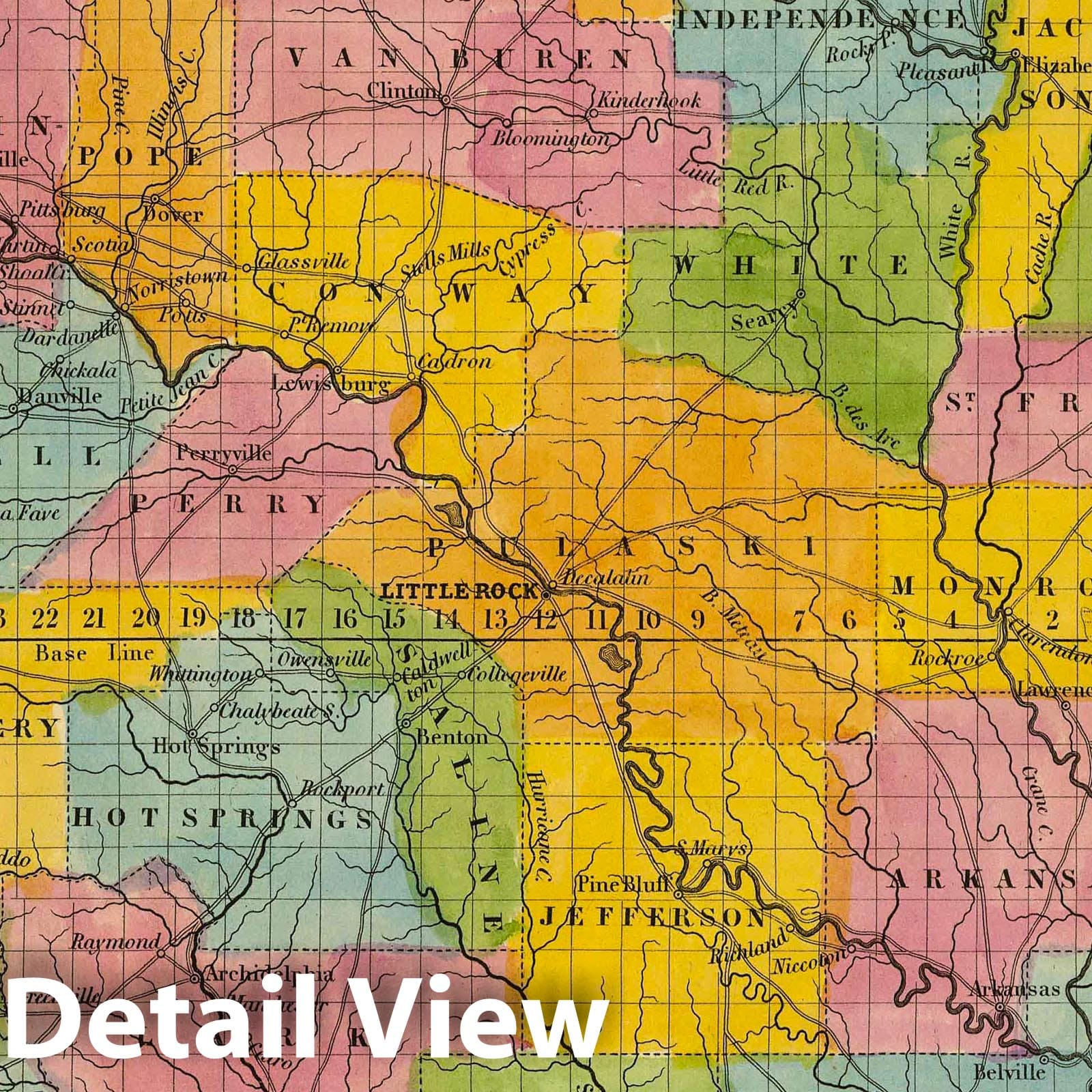 Arkansas - Road Map, 1845 - Historical Map Print