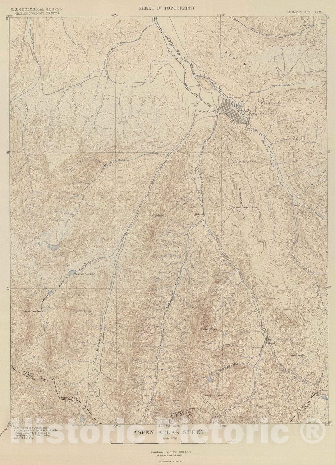 Historic Map : Geologic Atlas - 1898 Aspen Atlas Sheet. - Vintage Wall Art