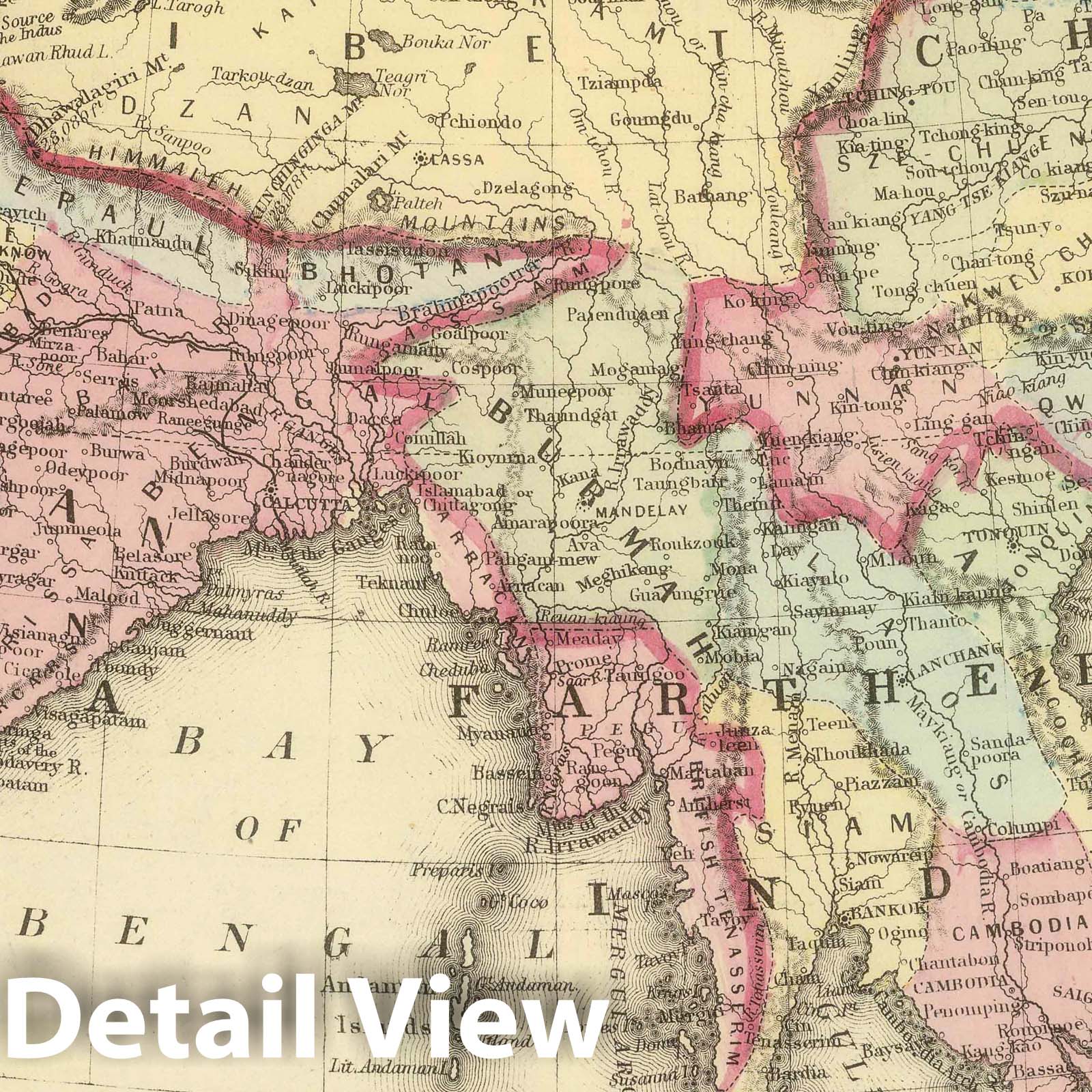India, Farther India, China, and Tibet - Railroad Map, 1884 - Mitchell's Atlas Print