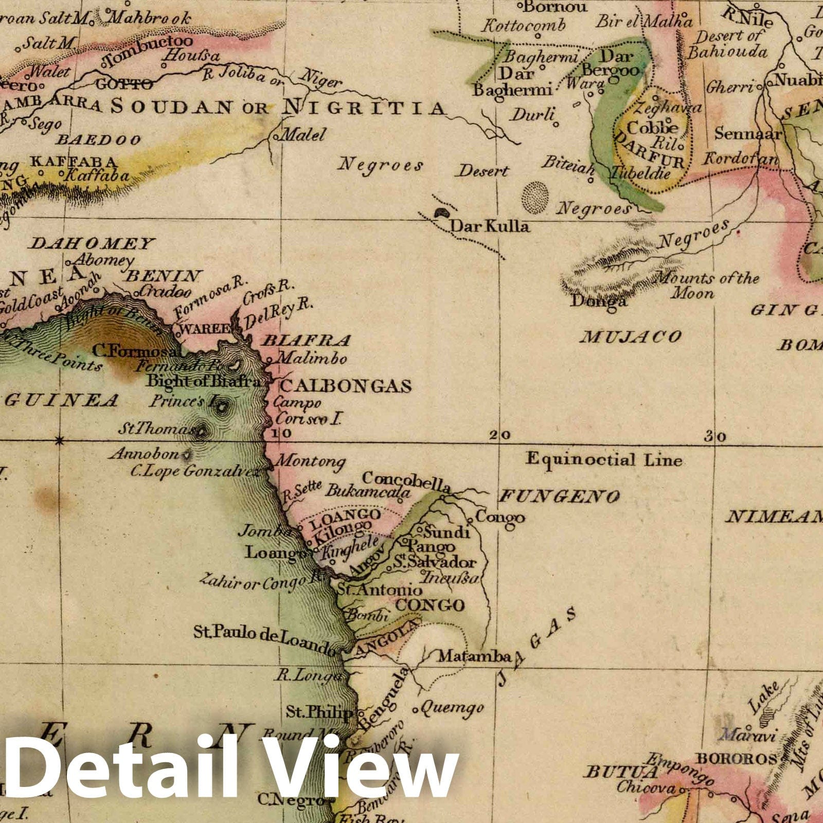 Africa, 1814 - Historical Map Print from Melish's Juvenile Atlas