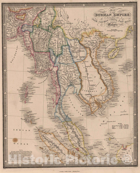 Historic Map : 1864 Map of Burma, Siam, Cochin-China and Malaya - Vintage Wall Art