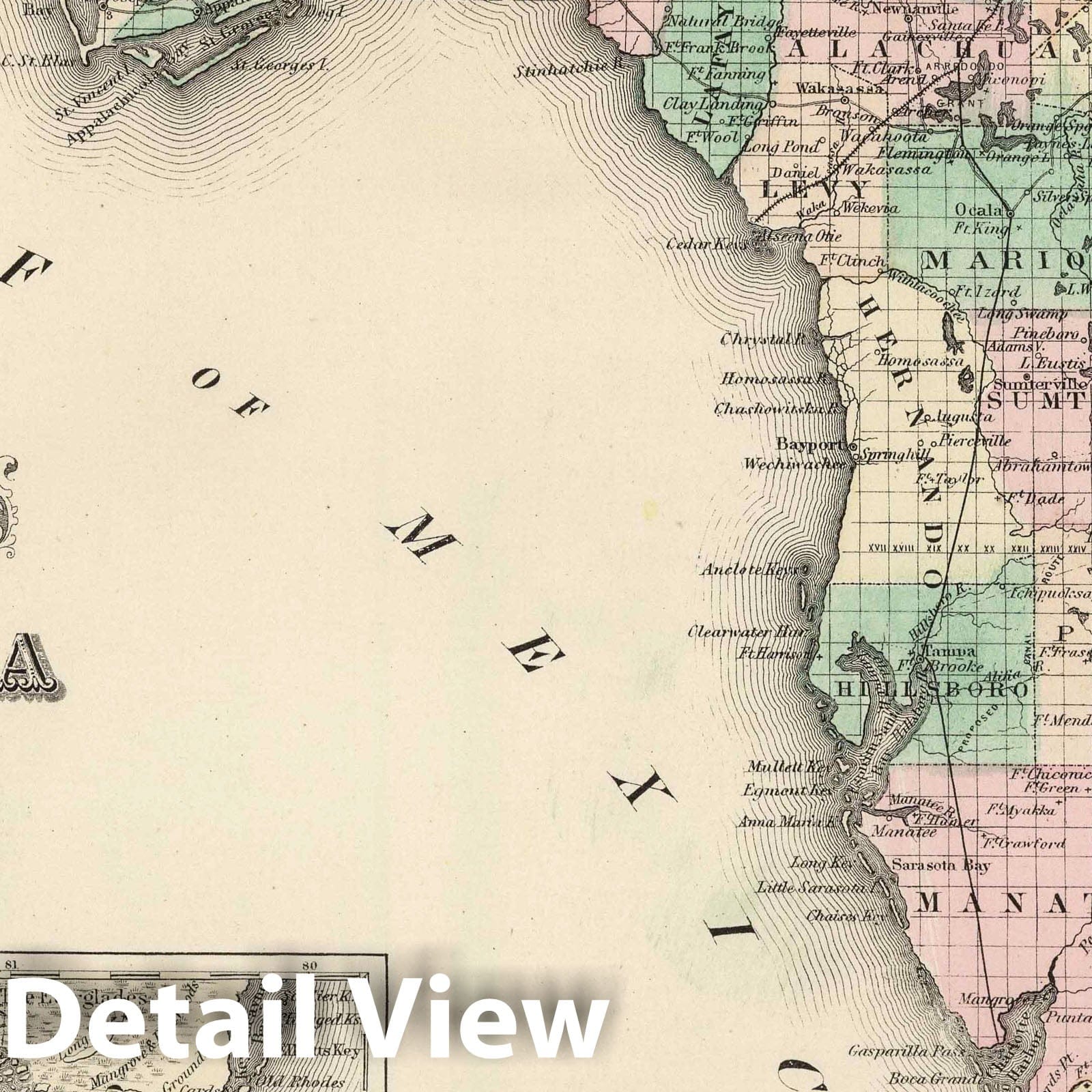 Florida - Railroad Map, 1874 - Gray's Atlas Historical Map Print