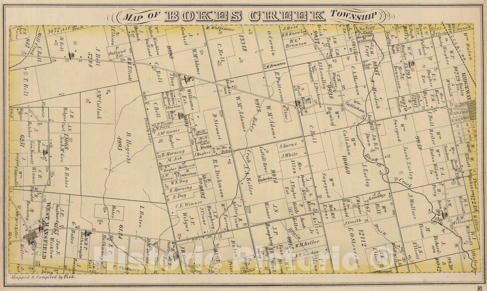 Historic Map : 1875 Bokes Creek Township, Logan County, Ohio. - Vintage Wall Art