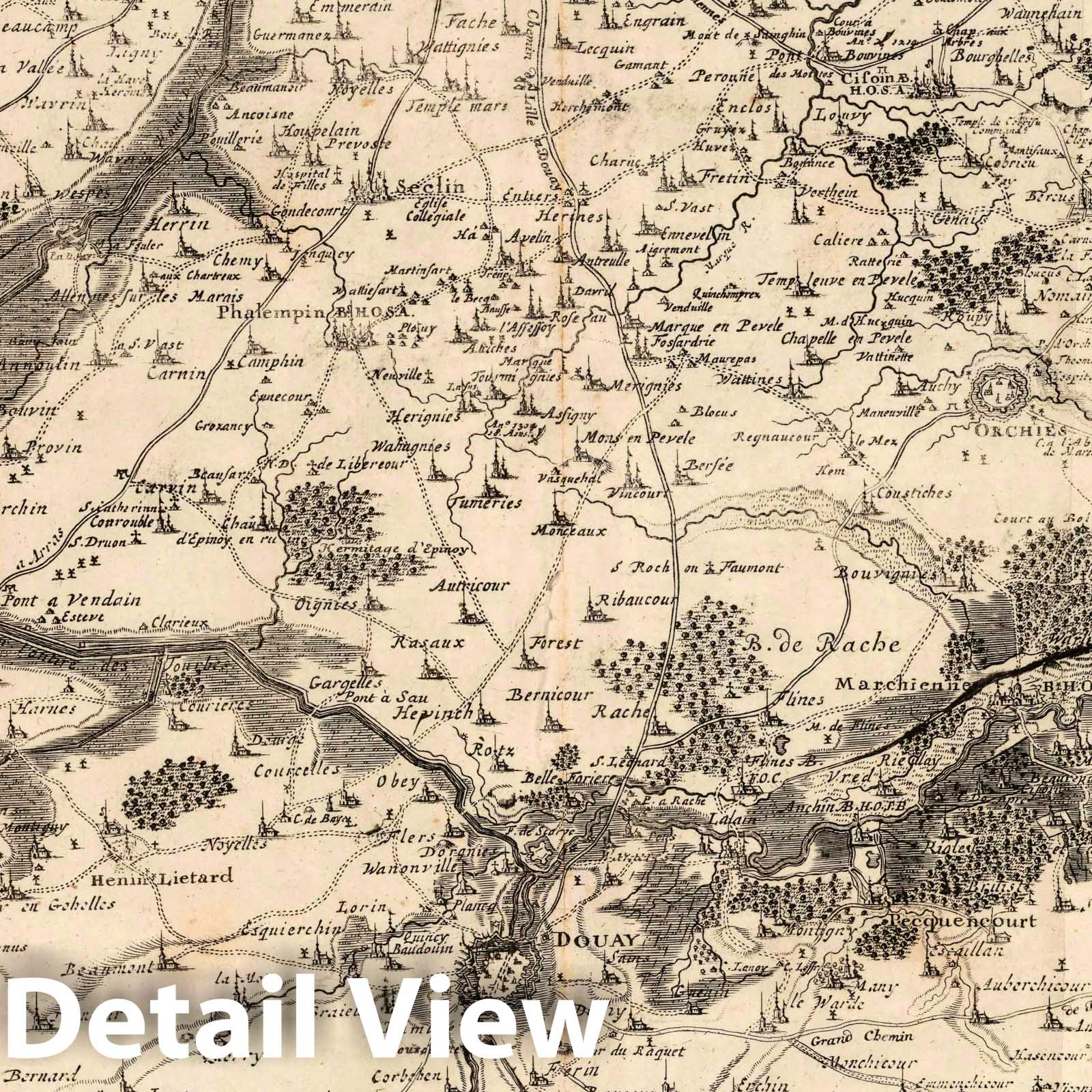 Lille, Tournai, Valenciennes, Bouchain, Douai, Arras, and Bethune Region - Military Map, 1711