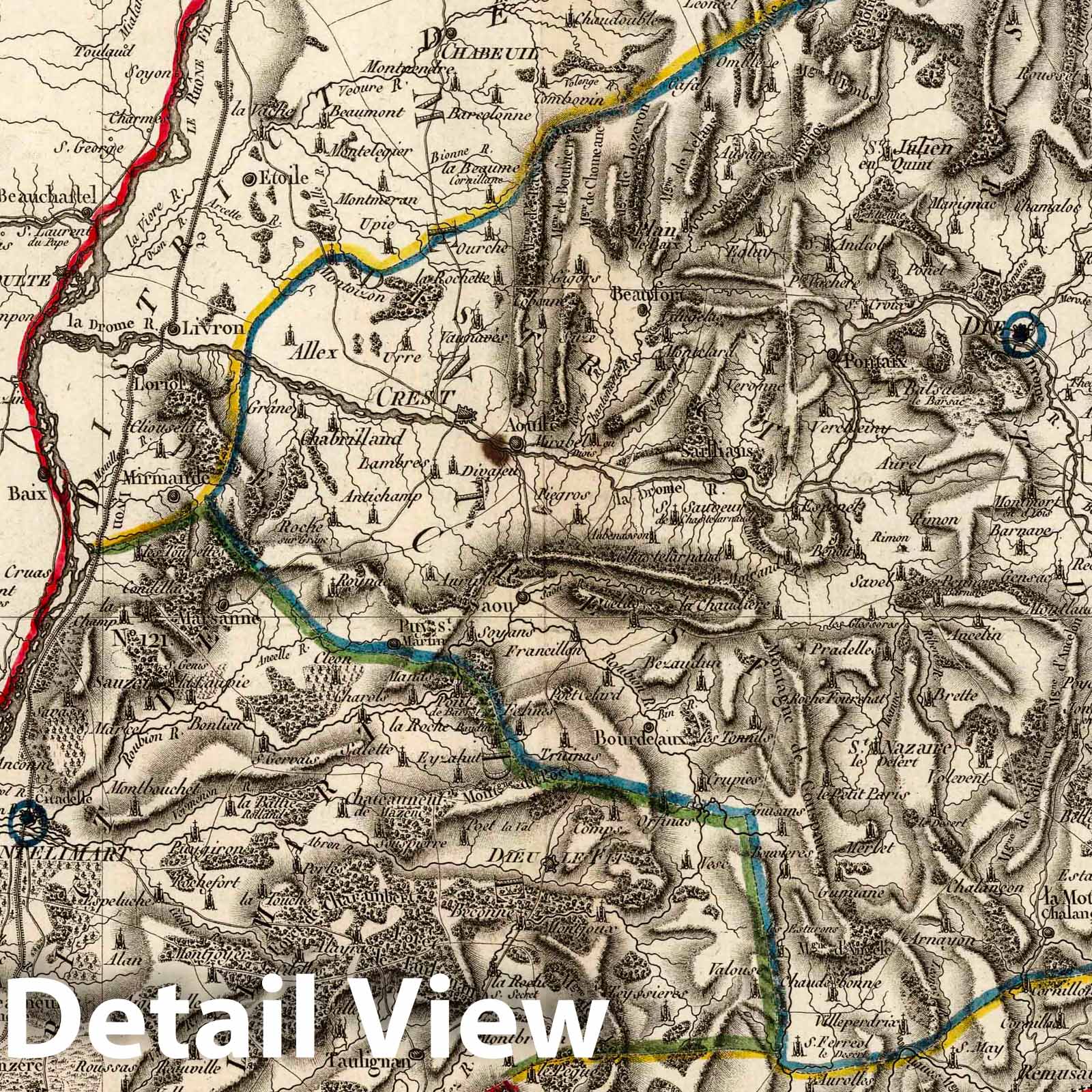 Drome, France - River Map, 1790 - Historical Map Reproduction