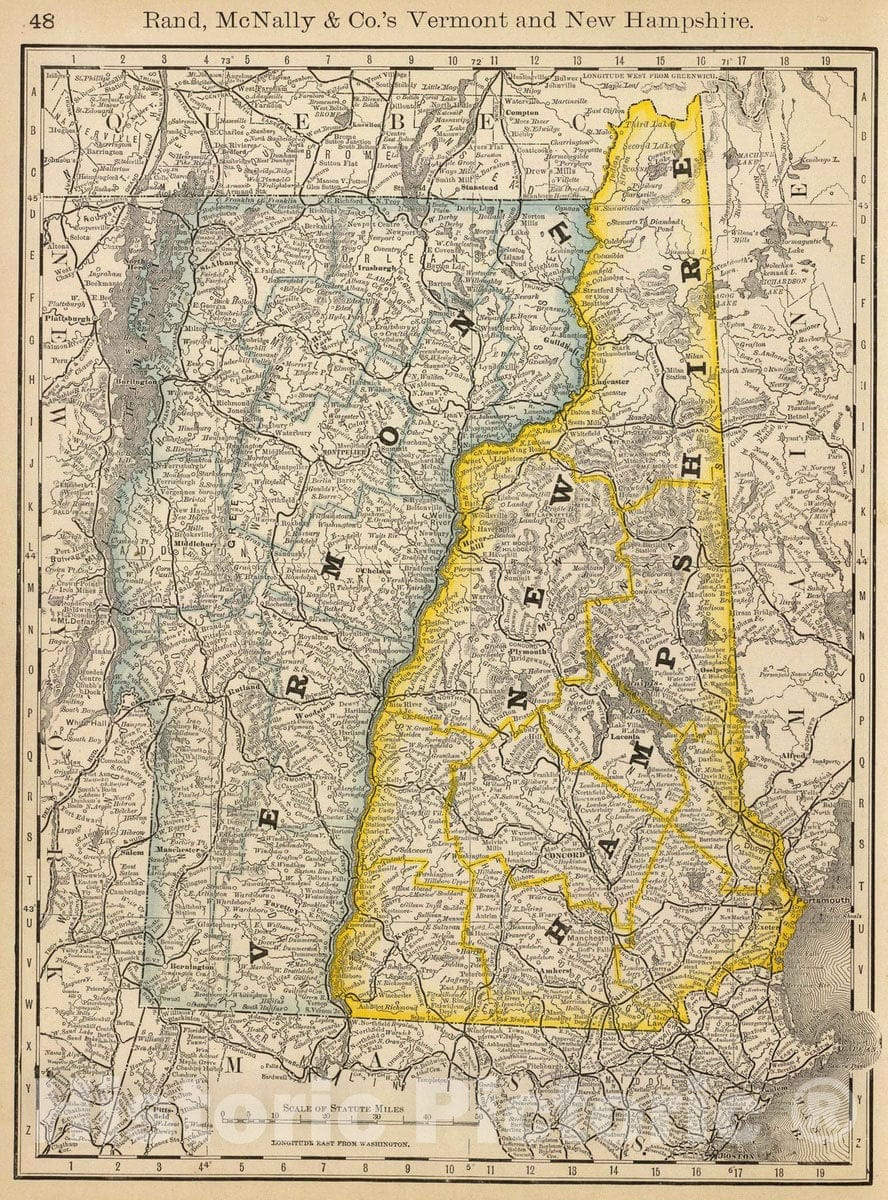 Historic Map : National Atlas - 1879 Vermont And New Hampshire. - Vintage Wall Art