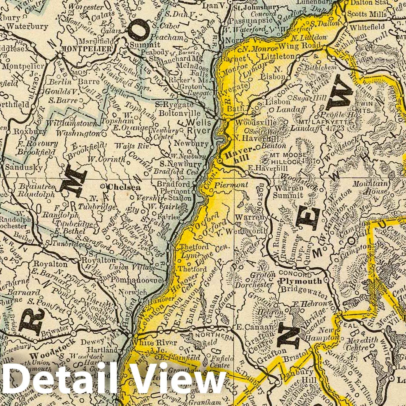 Vermont and New Hampshire - Railroad Map, 1879 - Historical Map Print