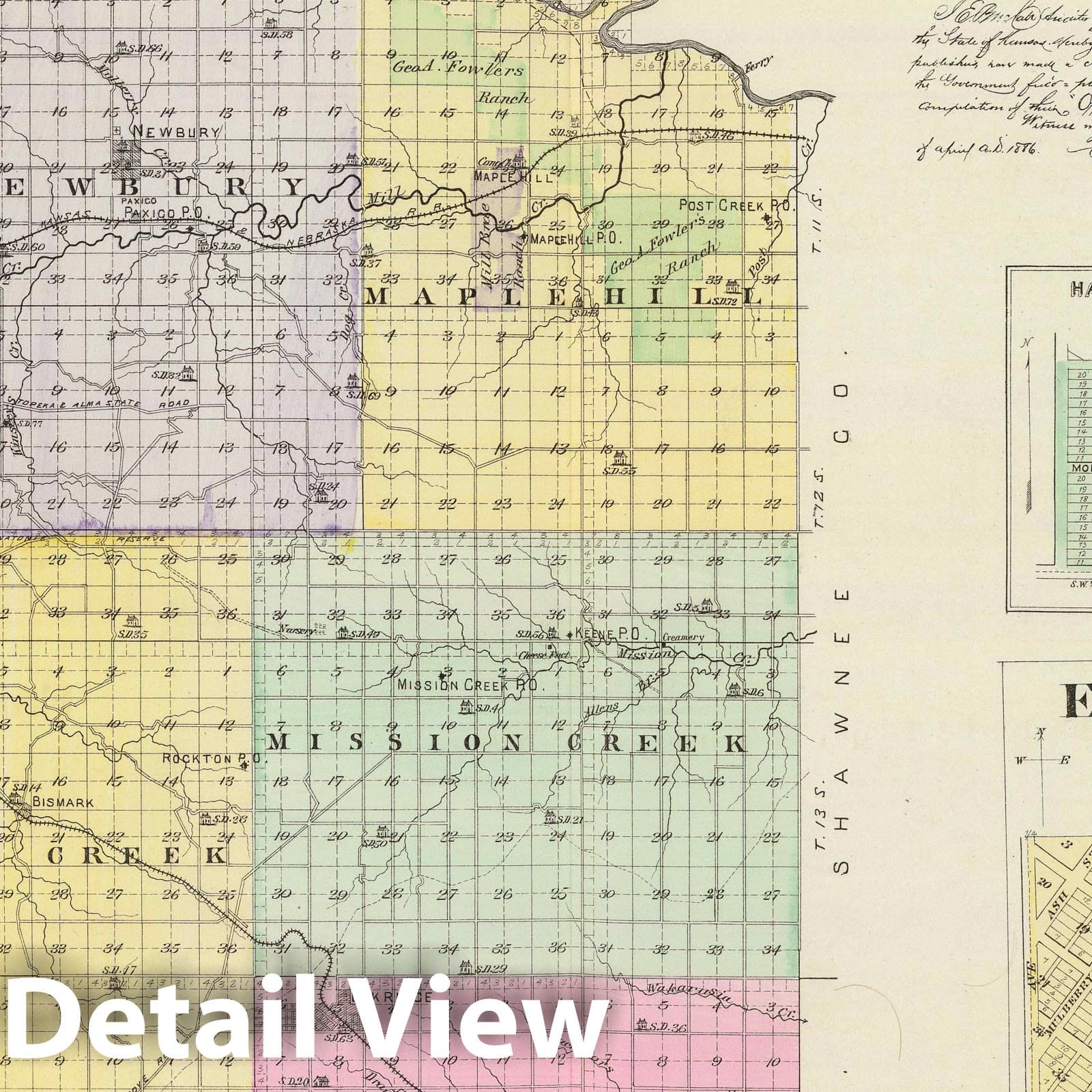 Wabaunsee County, Kansas - Military Map, 1887 - Historical Map Print