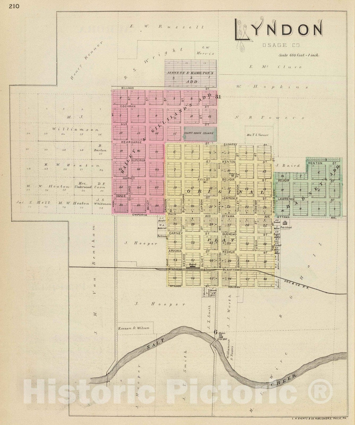Historic Map : 1887 Lyndon, Osage Co. - Vintage Wall Art