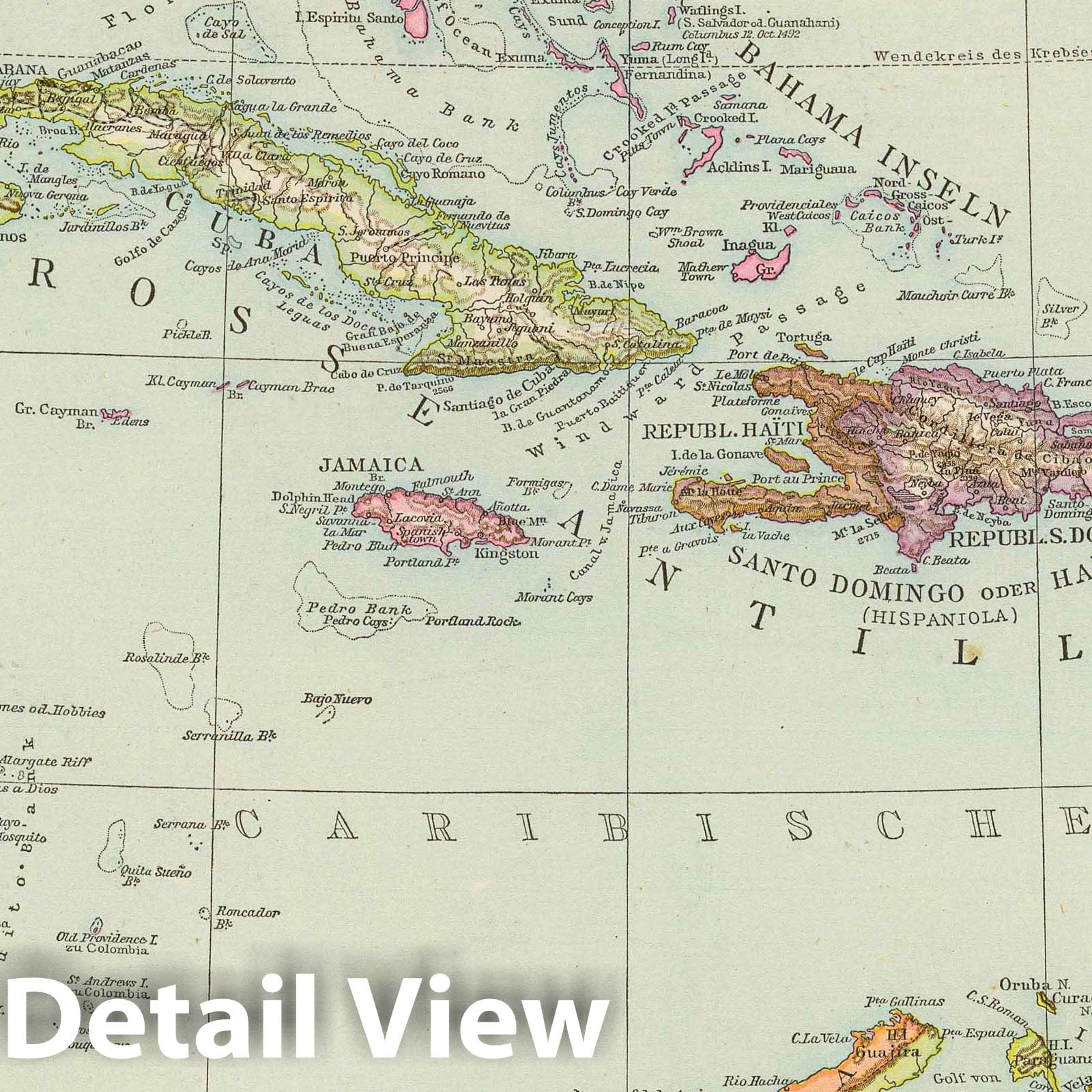 Central America, West Indies, and Isthmus of Panama - 1881 Historical Map Print