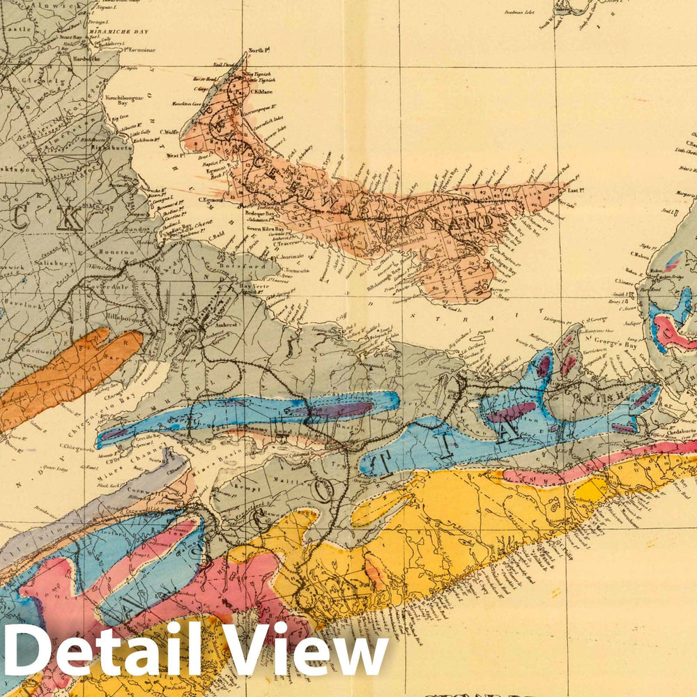 Historic Map : 1878 Geological map, Maritime Provinces. - Vintage Wall Art