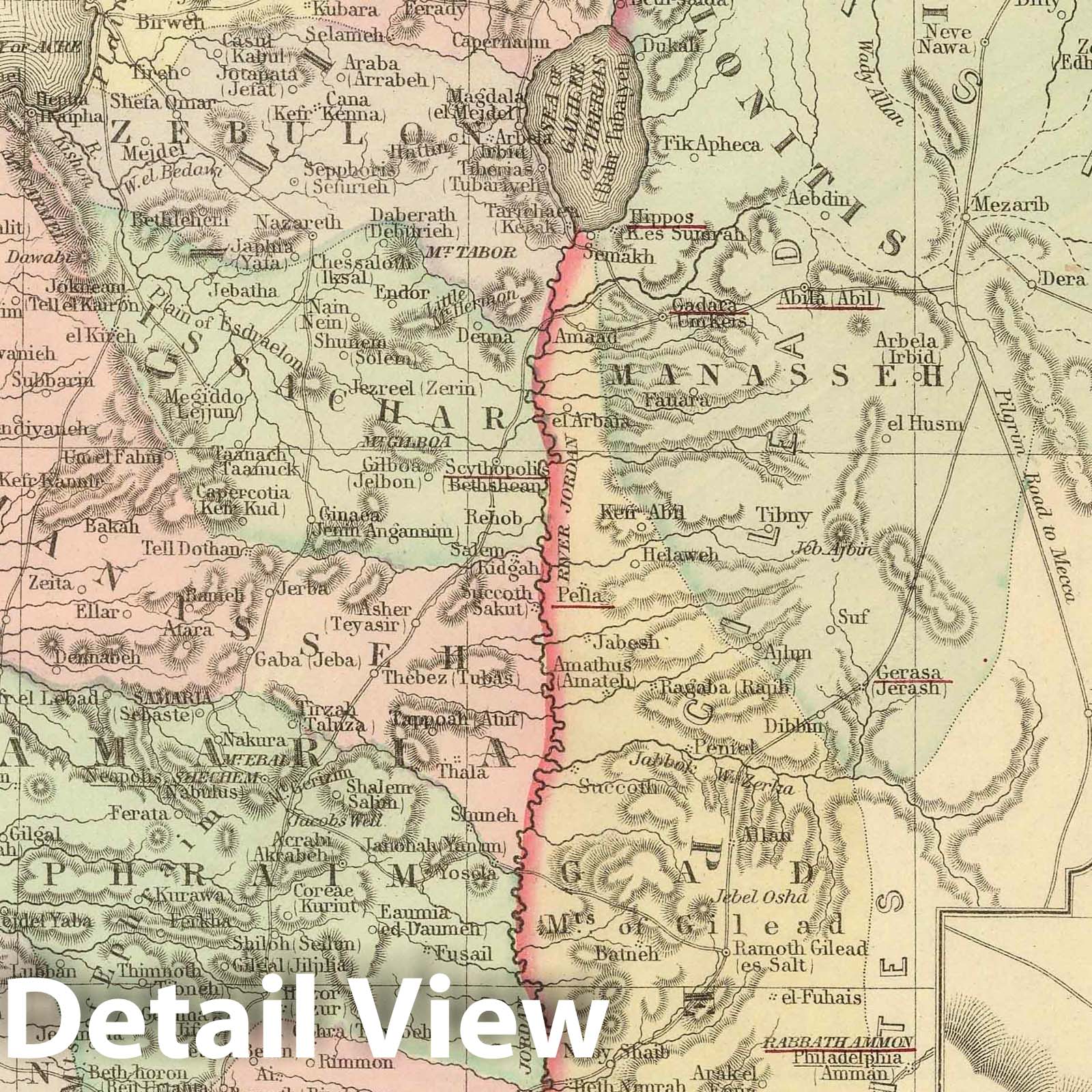 Palestine and Jerusalem - Road Map, 1886 - Historical Map Print