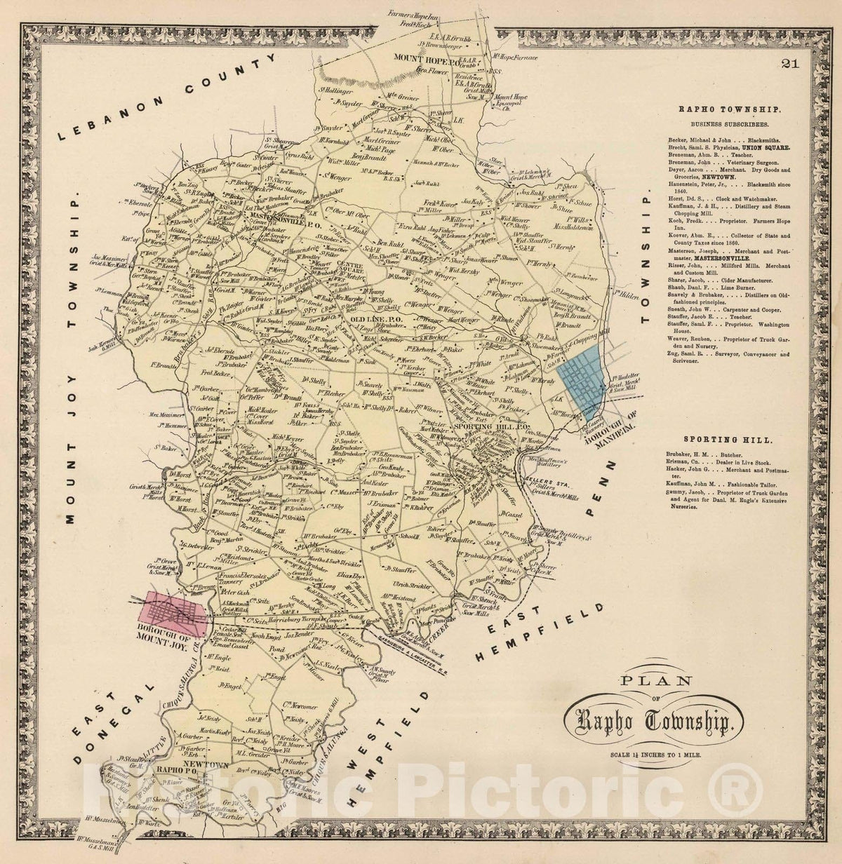 Rapho Township, Lancaster County, Pennsylvania - Property Map, 1864