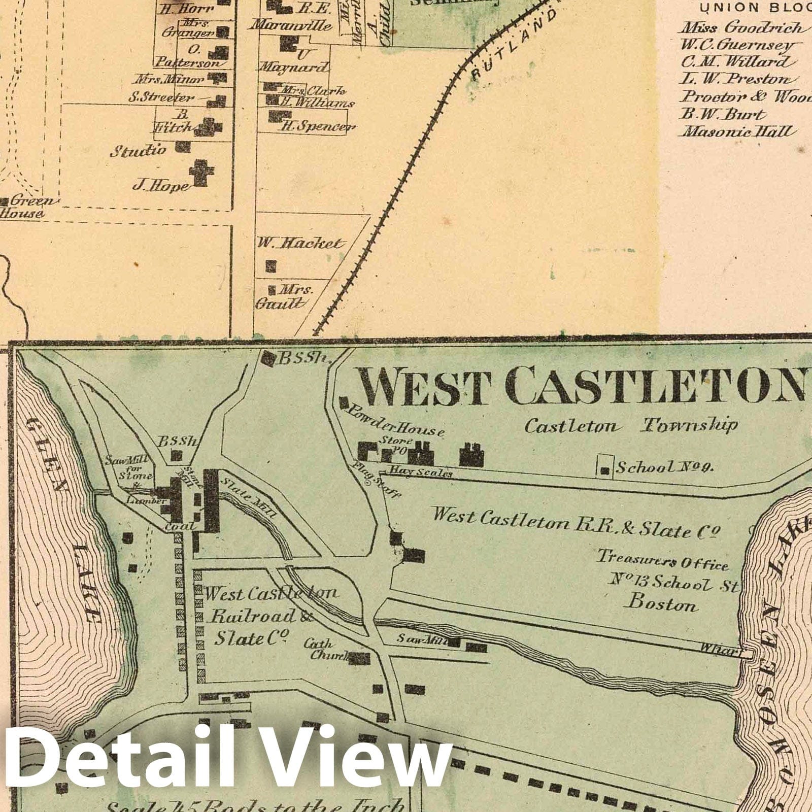 Historic Map : 1869 Castleton. Cook Ville. West Castleton. Hydeville. Castleton Corners, Rutland County, Vermont. - Vintage Wall Art