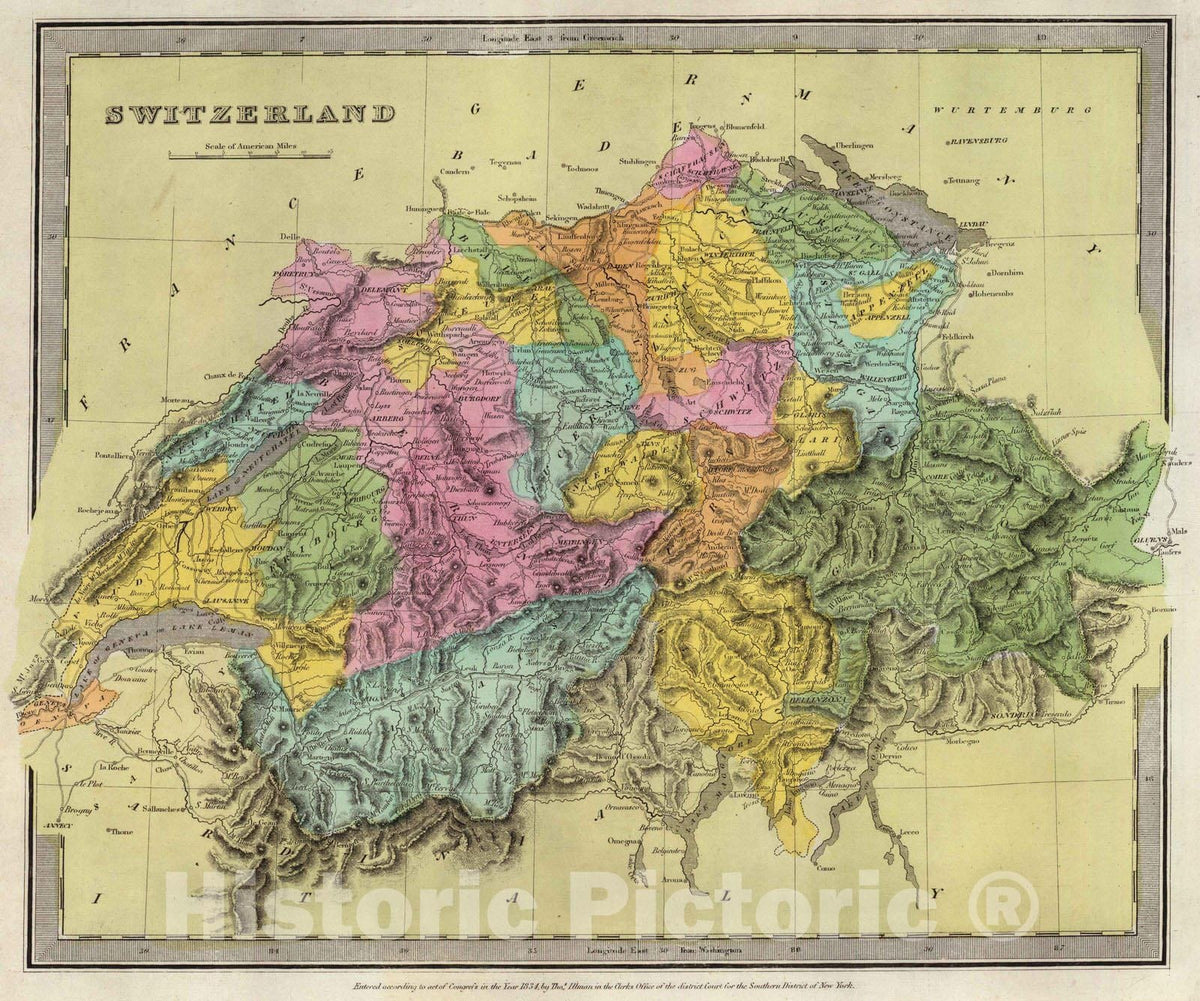 Historic Map : 1835 Switzerland. - Vintage Wall Art