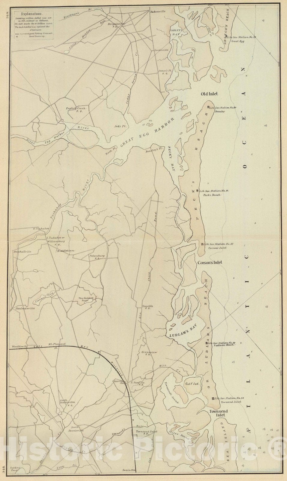 Historic Map : 1878 (Coast section no. 5. Absecon Beach to Sea Island) - Vintage Wall Art