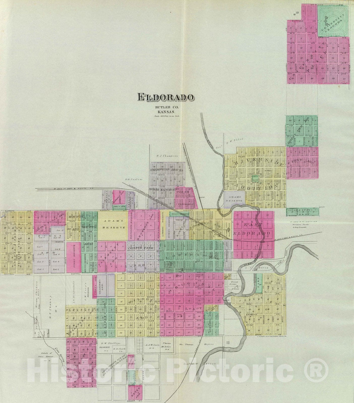 Historic Map : 1887 Eldorado, Butler Co, Kansas. - Vintage Wall Art