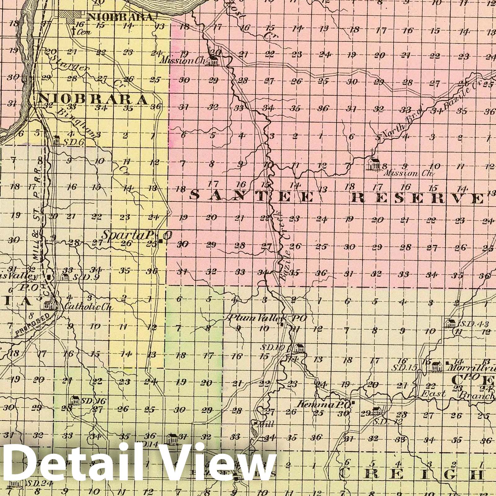 Knox County - Railroad Map, 1885 - Nebraska Historical Atlas Print