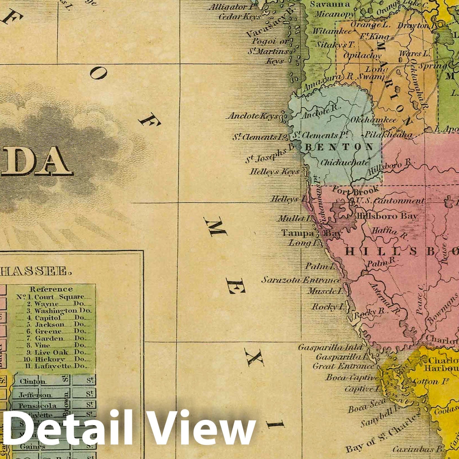 Florida with Plans of Tallahassee and Pensacola, 1845 - Historical Map Print