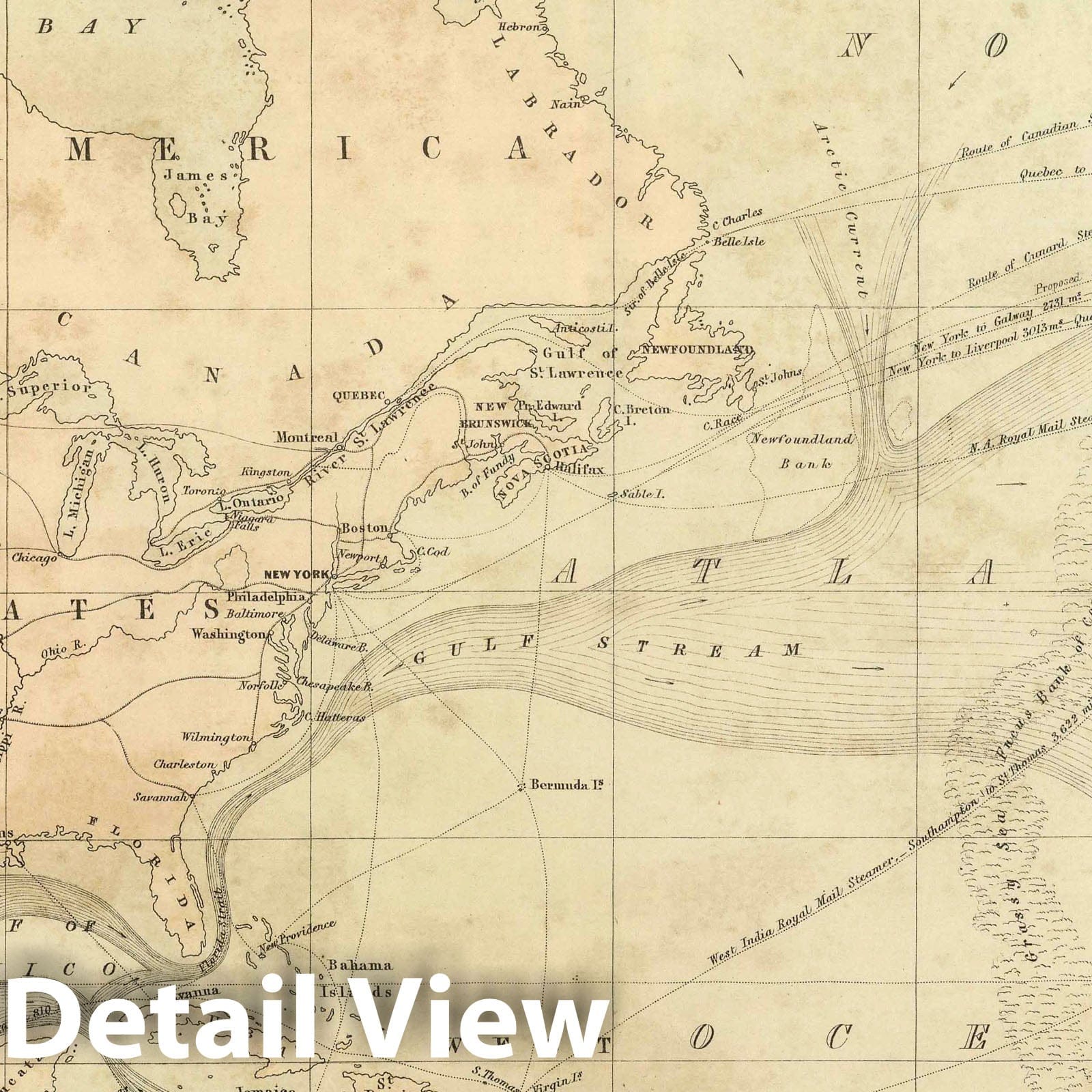 Historic Map : National Atlas - 1856 Chart Shewing (sic) the Communication between Europe, North America, and the Pacific. - Vintage Wall Art