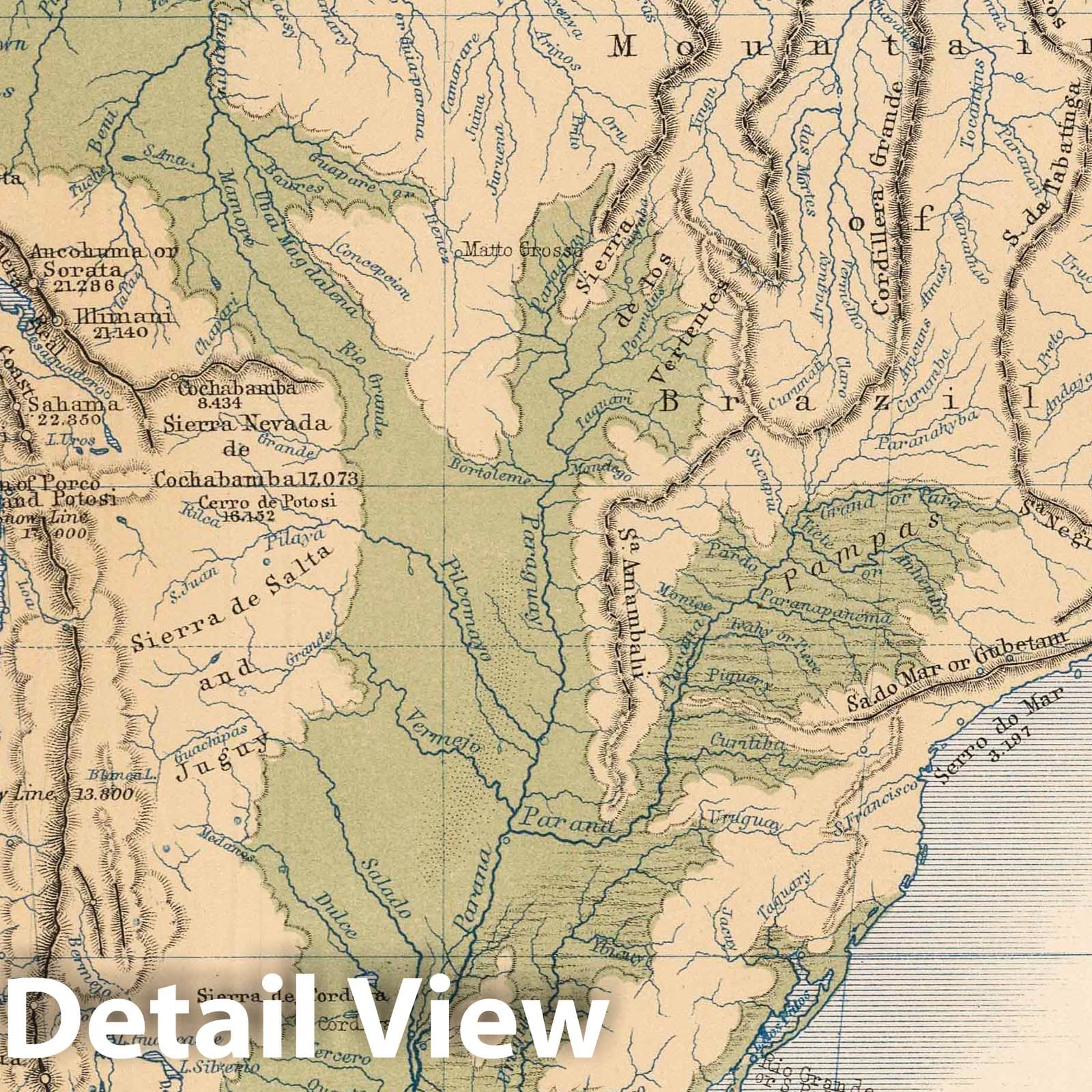 Historic Map : 1852 Mountains, Table Lands, Plains & Valleys of South America - Vintage Wall Art