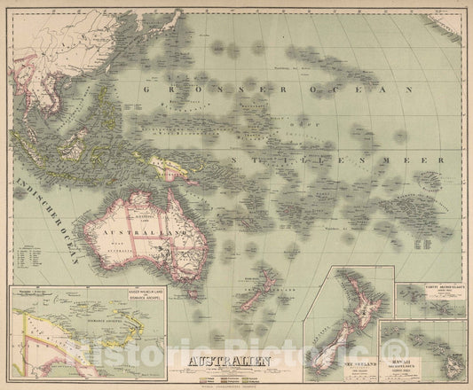 Historic Map : 1886 Australia. Polynesia. - Vintage Wall Art