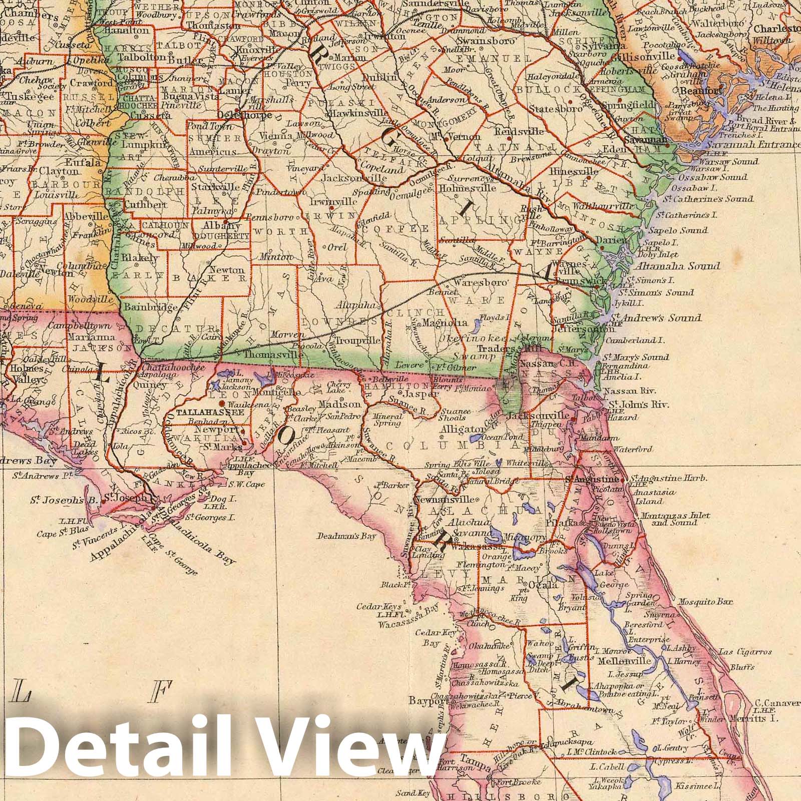 South Carolina, Georgia, Alabama, and Florida - Railroad Map, 1857